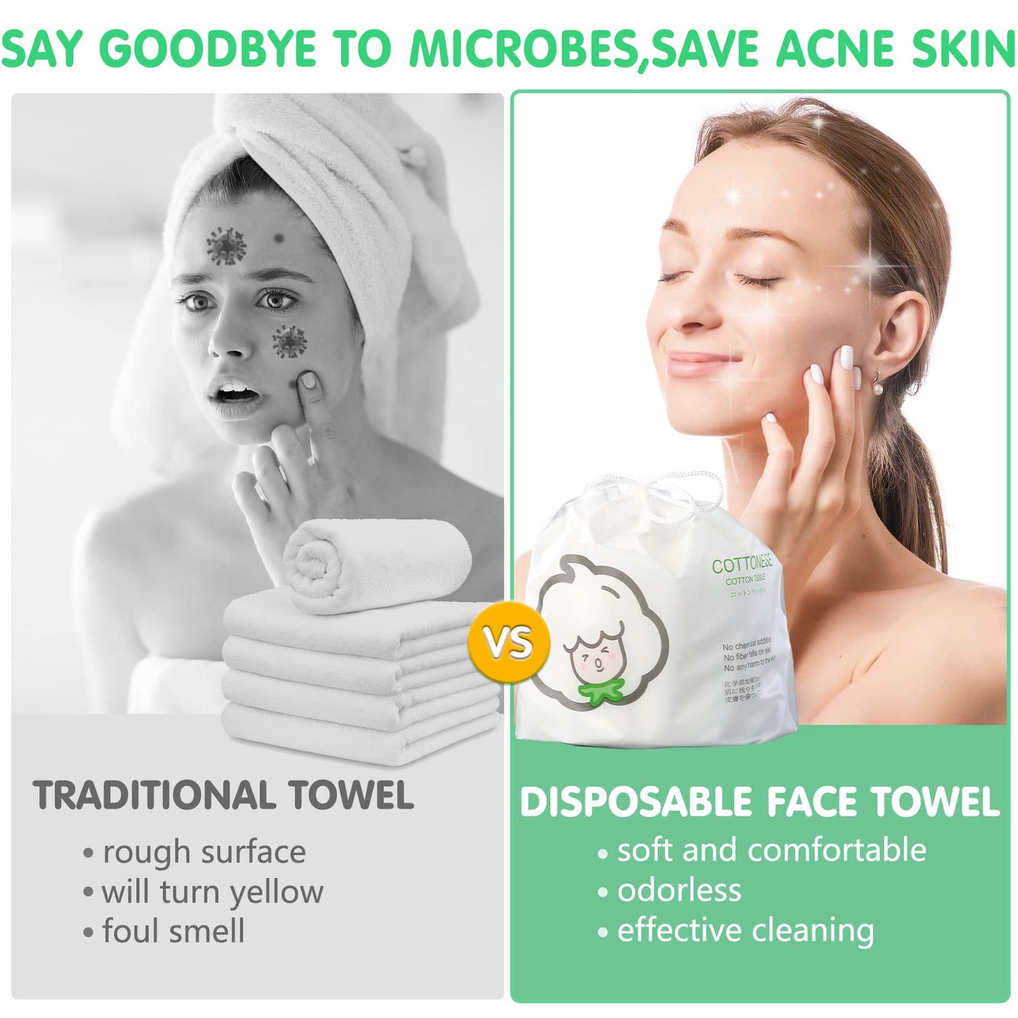 GothicBride Disposable Face Towel for Dry and Wet Use, 100% Cotton Facial Tissue, Ultra Thicked Facial Cleansing Towels, Multi-Purpose Dry Wipes for Makeup Removing, Sensitive | Baby Skincare