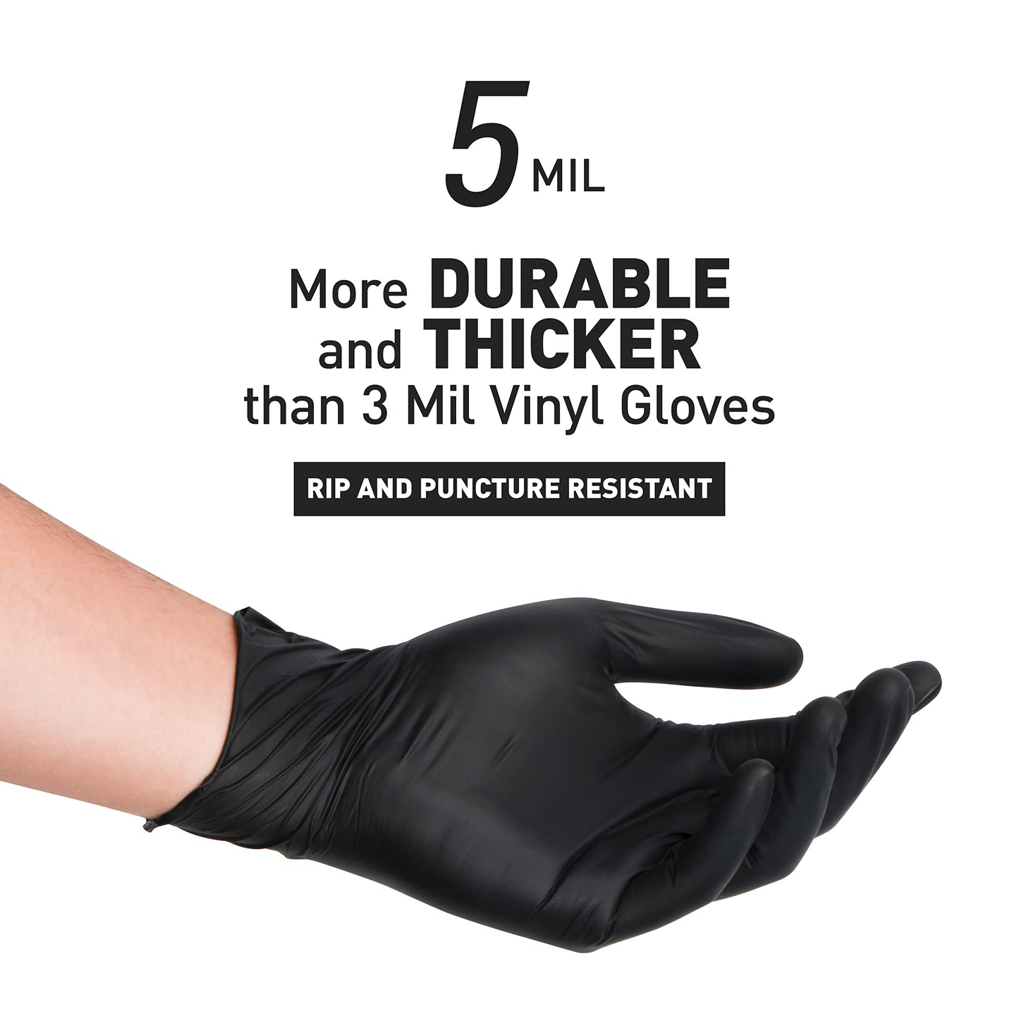 OKIAAS Black Gloves Large, Vinyl Gloves Latex Free, 5 mil, 100 Count, for Food Prep, Household Cleaning, Hair Dye, Tattoo