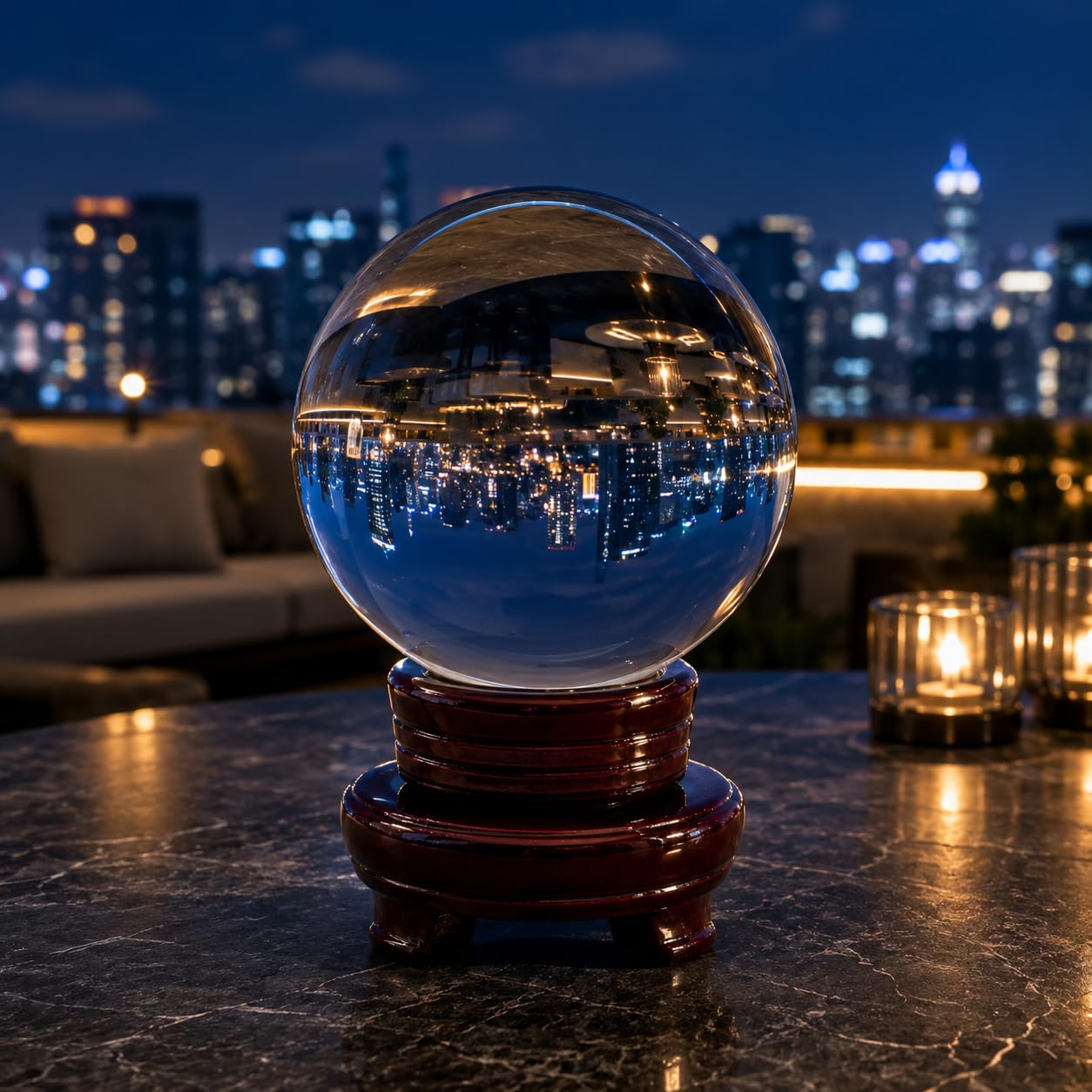 Clear Crystal Ball 120mm (4.72-inch) with Wooden Stand — Decorative Sphere