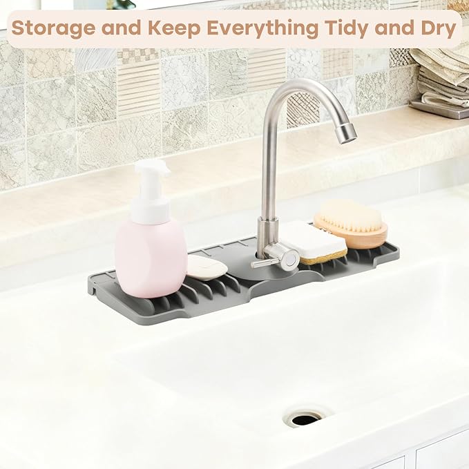 15.75 Inch kitchen Sink Faucet Mat, Silicone Sink Protector&Splash Guard
