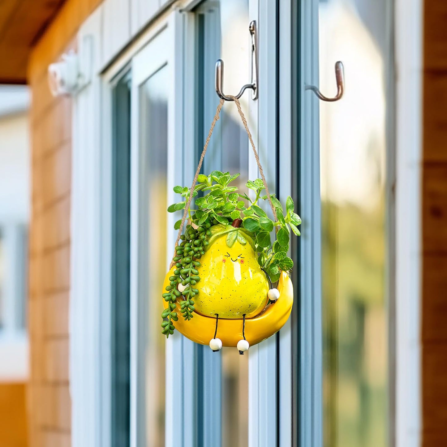 Walasis Cute Hanging Planter Pot for Indoor - Swing Smiley Planter for Outdoor Plants - Ceramic Succulent Plant Pot with Face