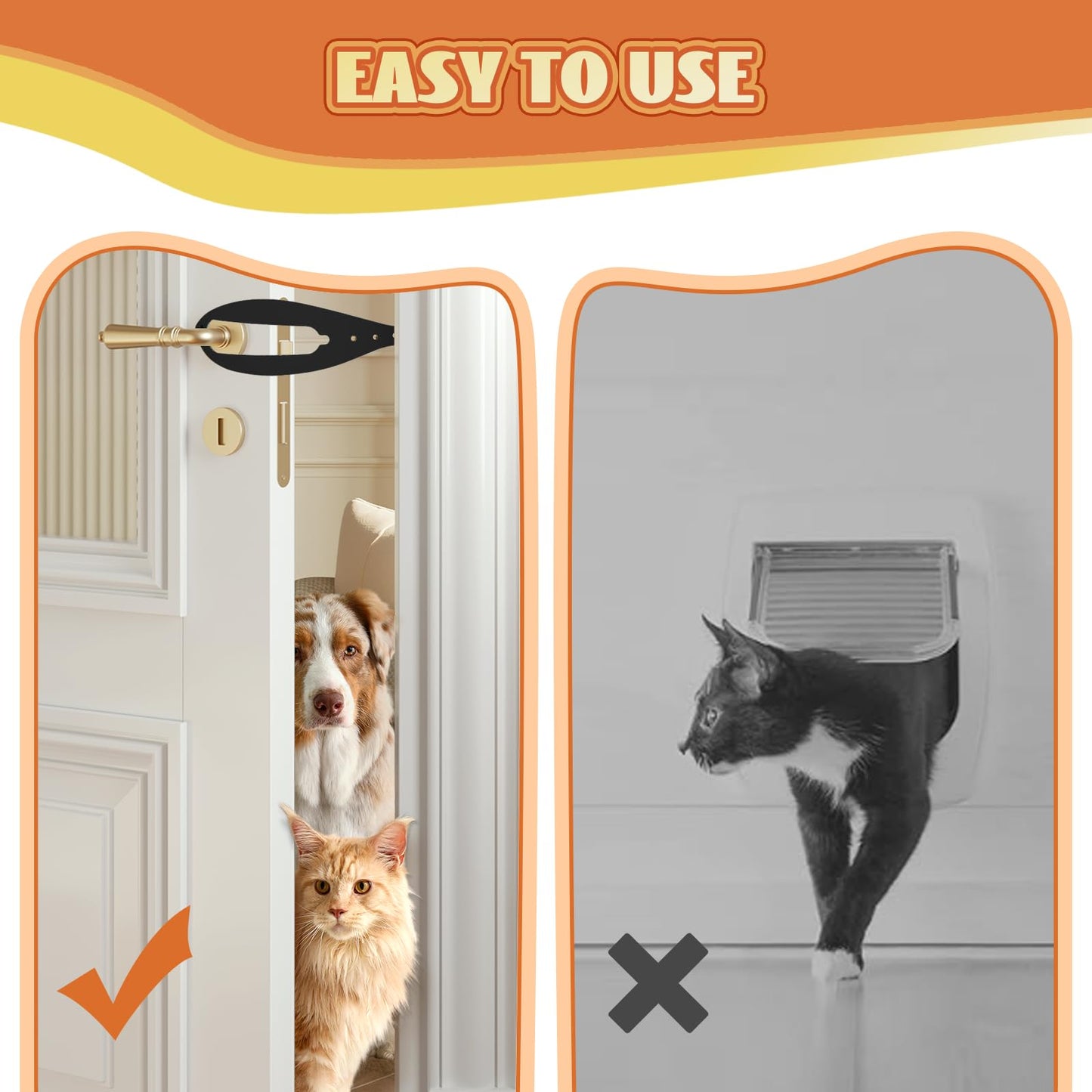 TGIOW Cat Door Latch, 1 Pcs Cat Door Stopper Pet Door Latch to Keep Dog Out of Litter Box and Food, Door Prop for Cat with 5 Adjustable Size Strap 2.5-6" Wide, No Measuring, Easy to Install, Black