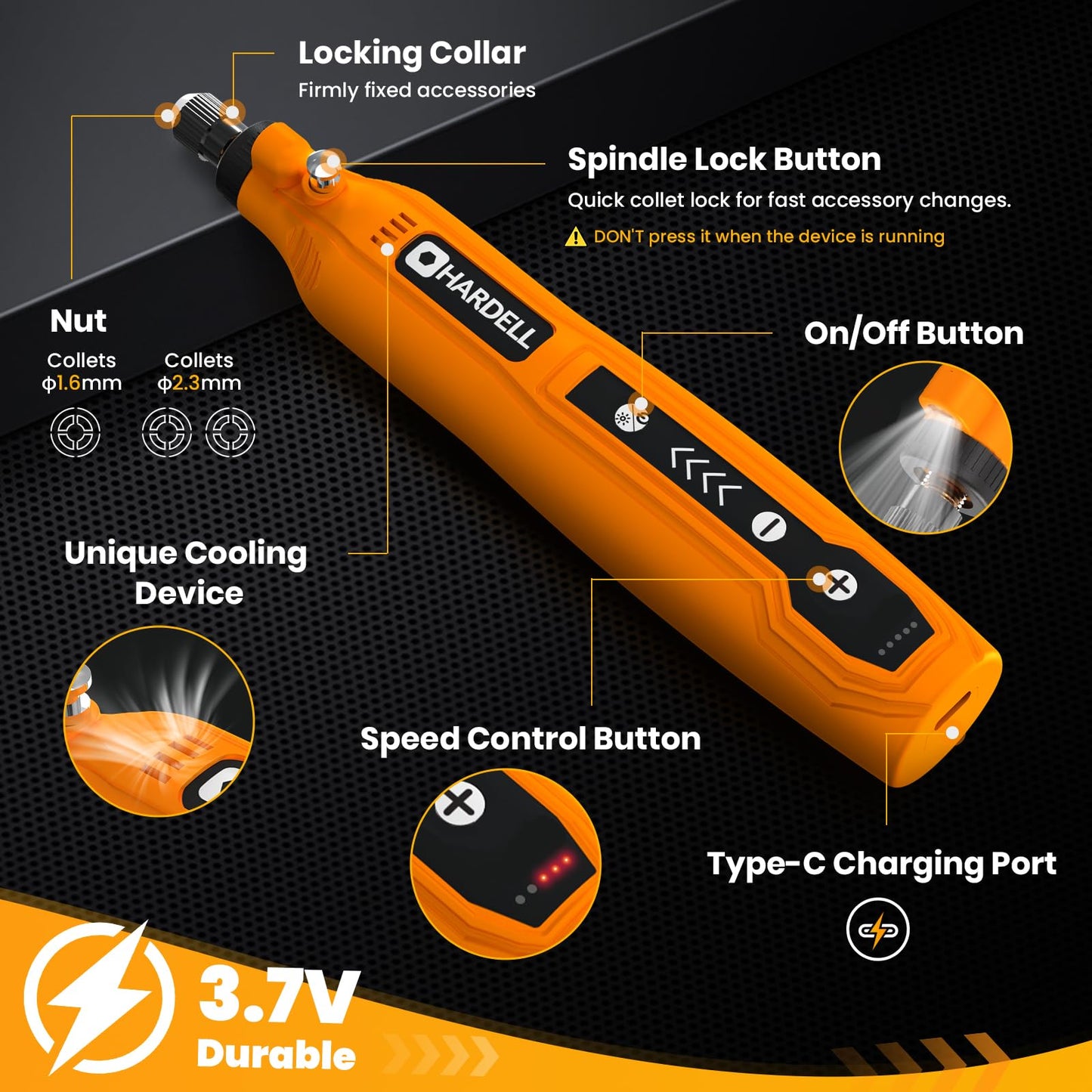 HARDELL Mini Cordless Rotary Tool, USB Charging, 5-Speed Rotary Tool Kit with 69 Accessories, Multi-Purpose 3.7V Power Multi Tool for Sanding, Polishing, Drilling, Etching, Engraving, Cutting, DIY