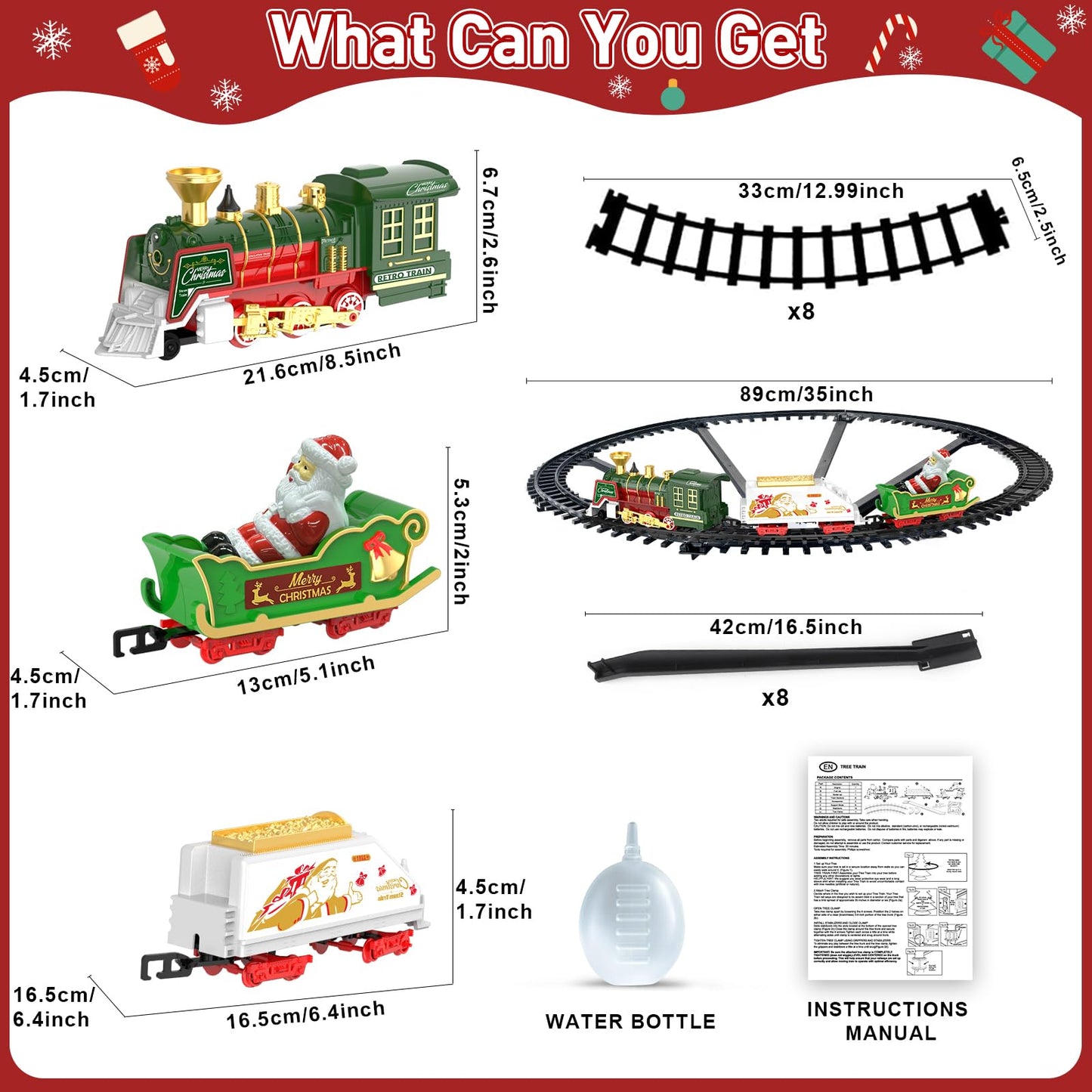TERRAMUS Christmas Train Set - Hanging Train Toys with Smoke Light & Sound for Boys Girls,Train Set Around Under The Christmas Tree with Steam,Carriages Tracks for 3-12 Years Old Kids Decoration Gift