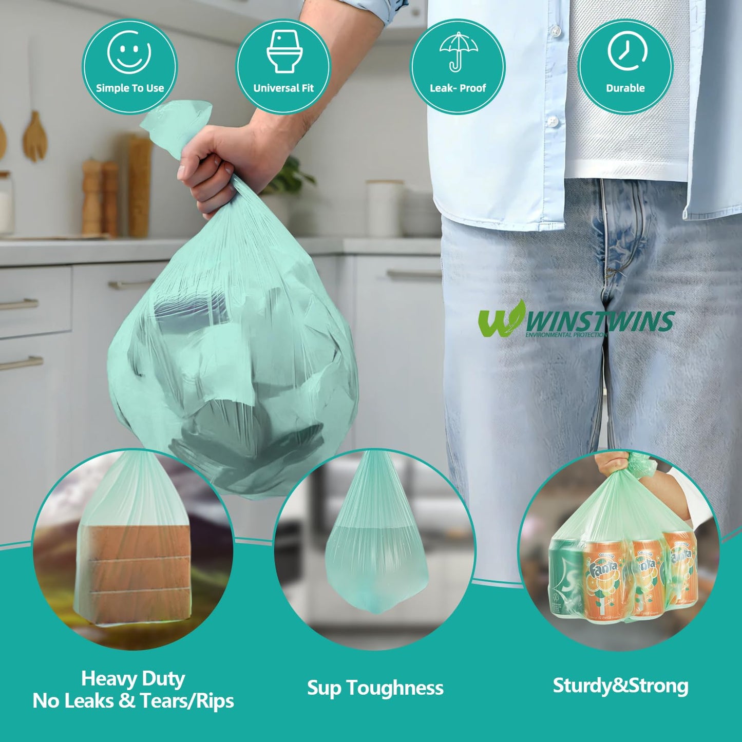 Gdzotum 4-6 Gallon Small Trash Bags Biodegradable,Easy-Tearing 4 Gallon Trash Bag,Sturdy&Thick Small Garbage Bags,Unscented Bathroom Trash Bags for Kitchen, Bathroom,Bedroom,Office,110 Counts