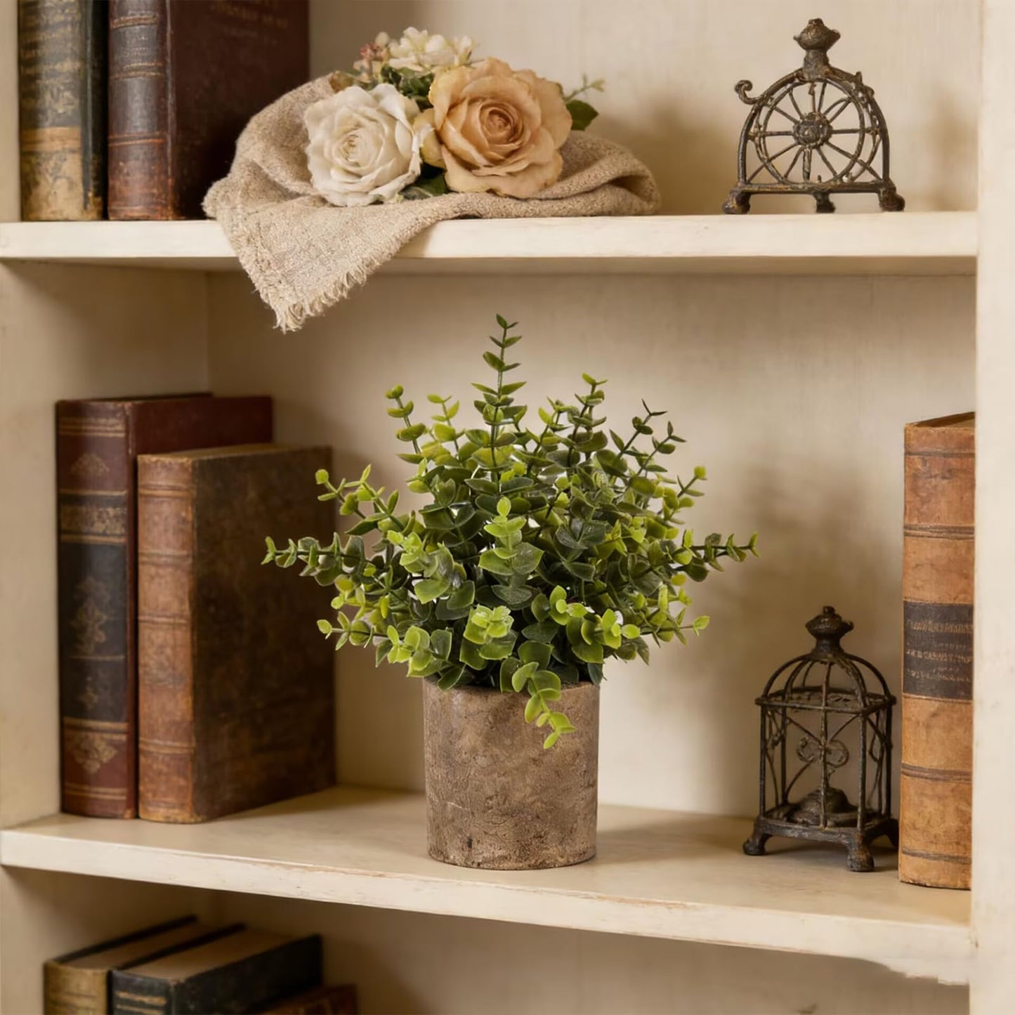 Hobyhoon 3pcs Small Fake Plants Eucalyptus,Small Potted Artificial Plant Indoor for Shelves, Bathroom Plants Decor for Shelf Desk Home Modern Farmhouse Living Room Coffee Table Decor (Sage Green)