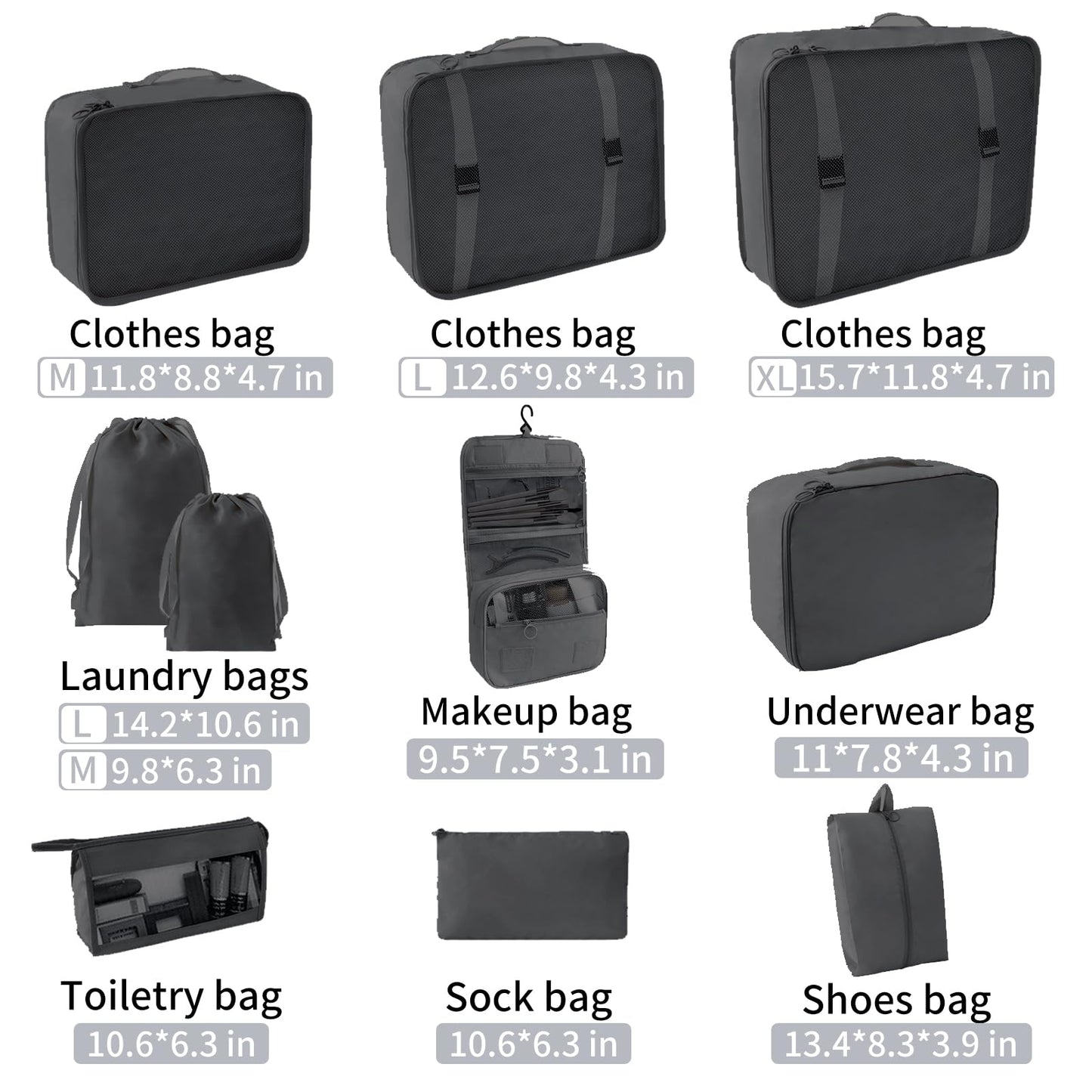 SLMT 10 Set Packing Cubes for Suitcases, Luggage Organizer Bags for Carry On, Travel Bags Organizer for Luggage, Must Have Travel Essentials for Women and Men (Black)