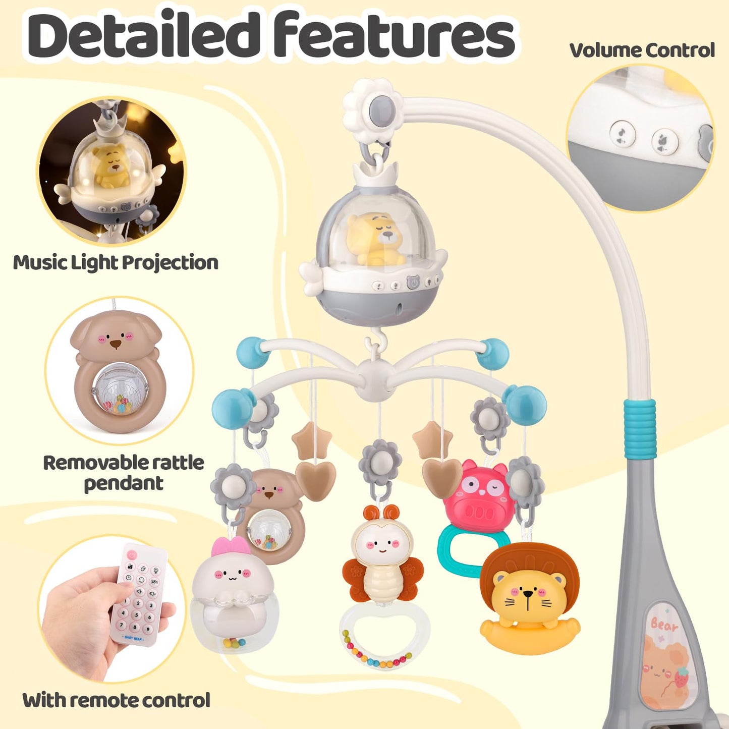 nicknack Cot Mobile for Babies, Musical Baby Crib Mobile with Projection Lights & Remote Control, Newborn Baby Crib Toys Gift for 0-6 Months