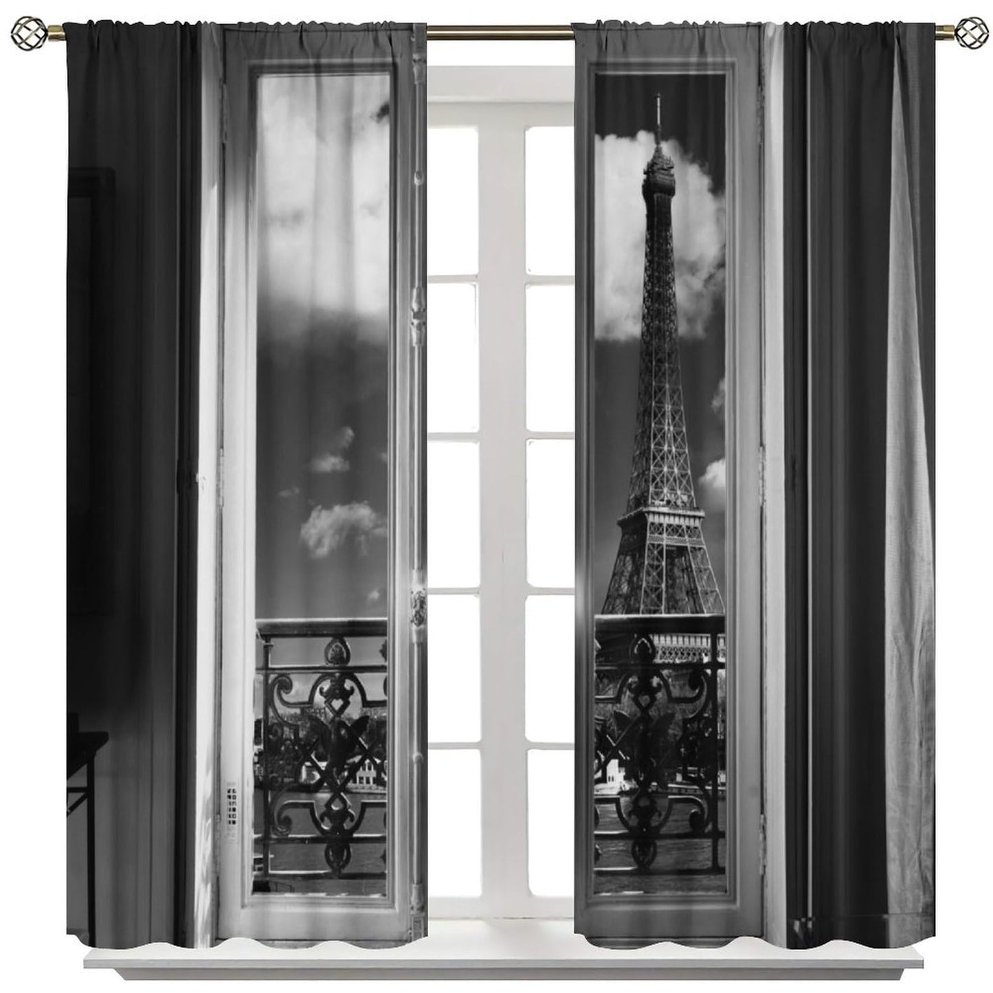 GoDazzling Paris Tower Curtains, Romantic European City Architecture Eiffel Tower Landscape Windows Treatments Rod Pocket Drapes for Bedroom Living Room 41" W X 45" L (No Blackout)