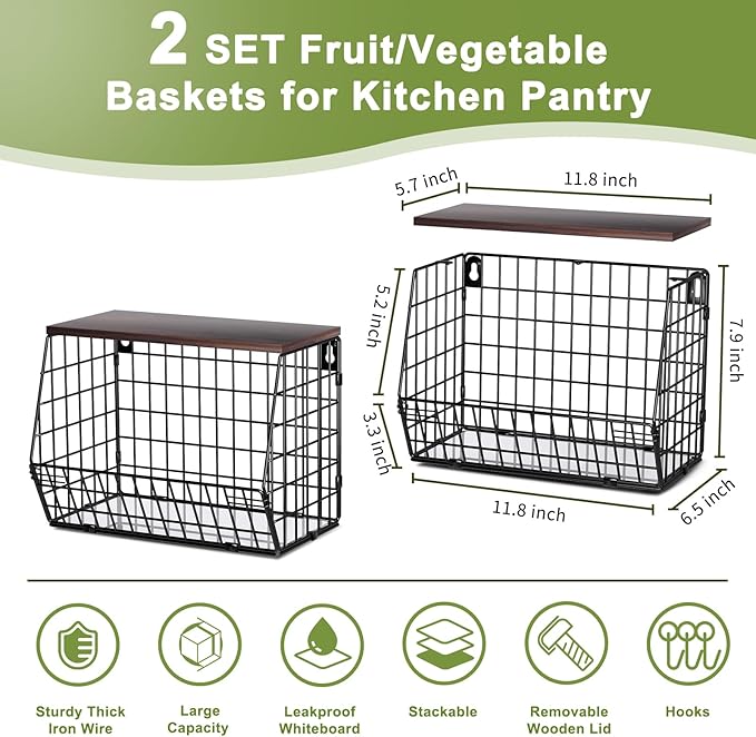 2 Tier Fruit Bowl Fruit Basket for Kitchen Counter Stackable Wall Mounted