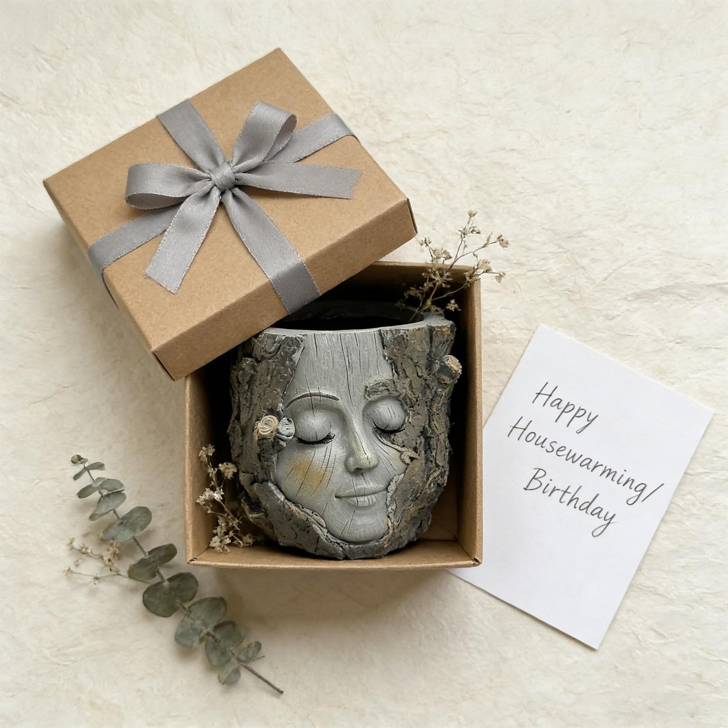 Xoevlix Face Planter Pot with Drainage Hole, 5" Resin Tree Stump Head Planter for Indoor Outdoor Plants, Cute Succulent Pots for Home Garden Decor, Plant Lover Gifts