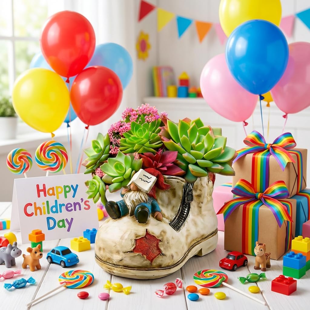 WPJFMXZ Cute Planter Pot Suitable for Indoor and Outdoor, Small gnome Resin Succulent Plant Flower pots, Decorative Fun Flower pots with Drainage Holes, Ideal Home and Garden Decoration Gifts