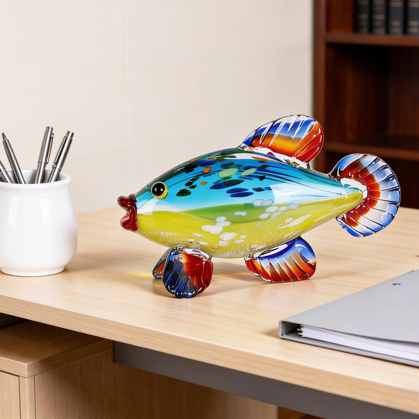 suruim Hand Blown Glass Fish Sculpture, Glass Fish Decor Figurine for Home Decor, Decorative Art Glass Animal Statue for Shelf, Tabletop or Mantel Display, Sea Life Accent (Blue)