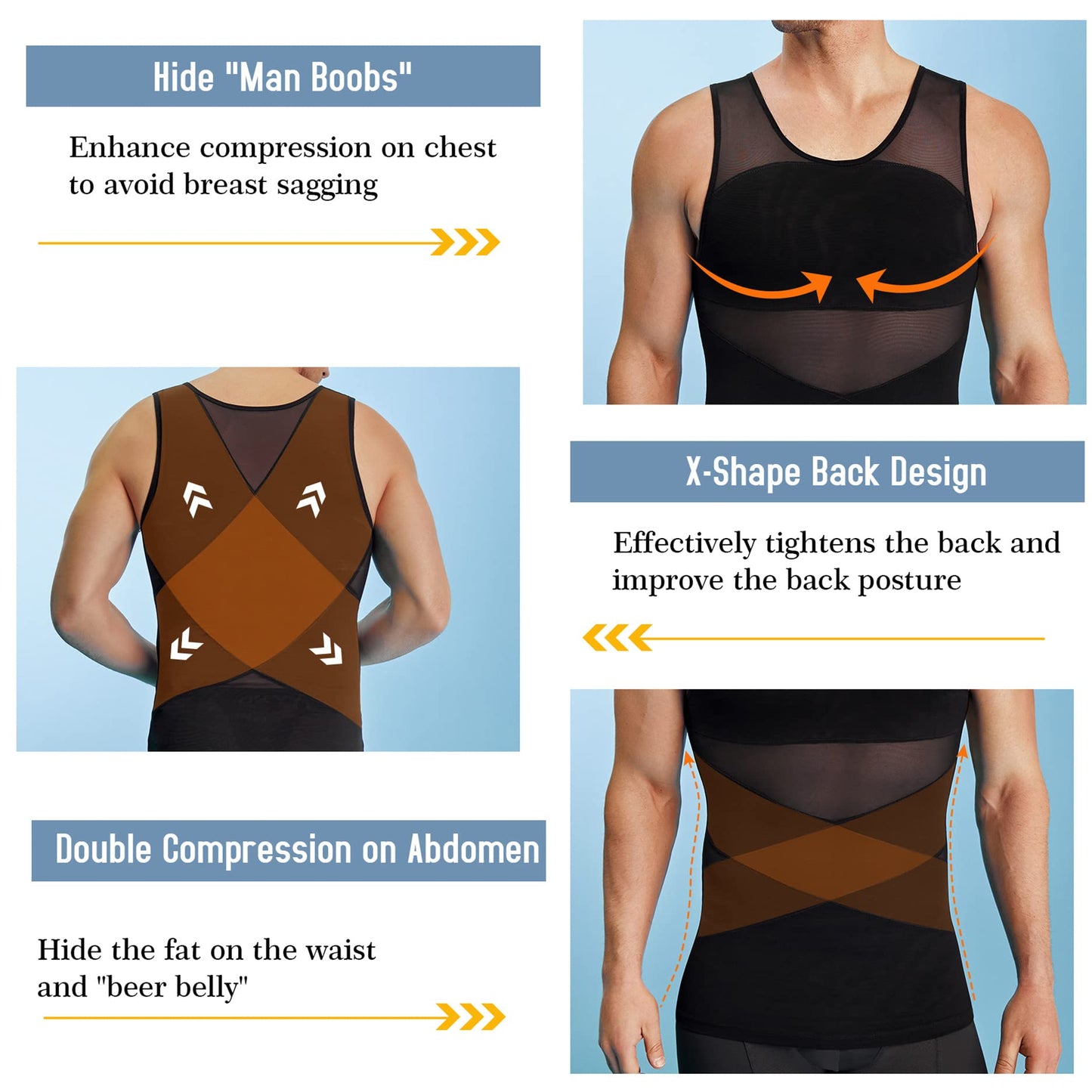 TAILONG 2 Pack Men's Compression Shirt for Body Shaper Slimming Vest Tight Tummy Control Shapewear Tank Top