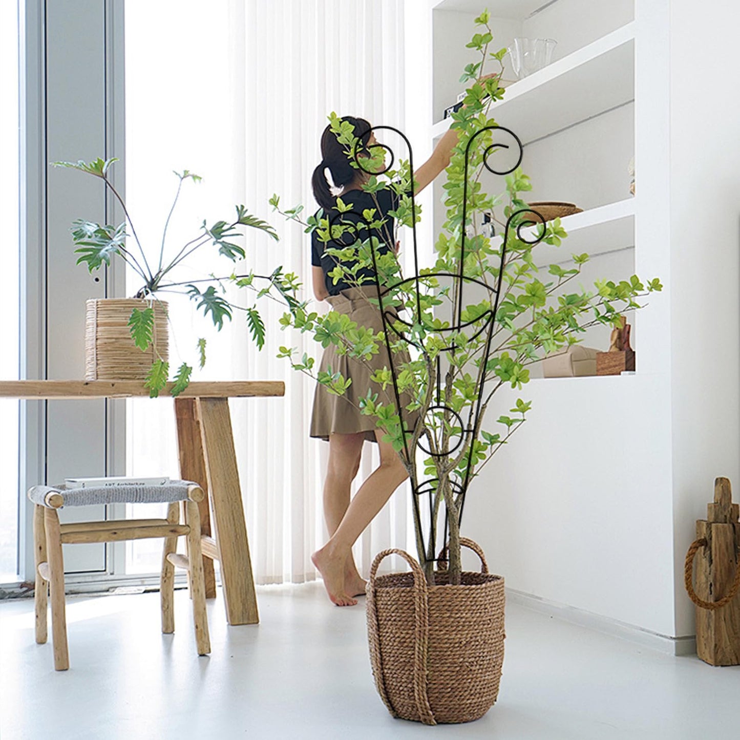 ZHDOKA 30in Tall Metal Plant Trellis, 2pcs Iron Potted Plants Trellis Black Metal Climbing Plants Trellis Indoor Garden Plants Trellis for Vine Ivy Flower Plant Support