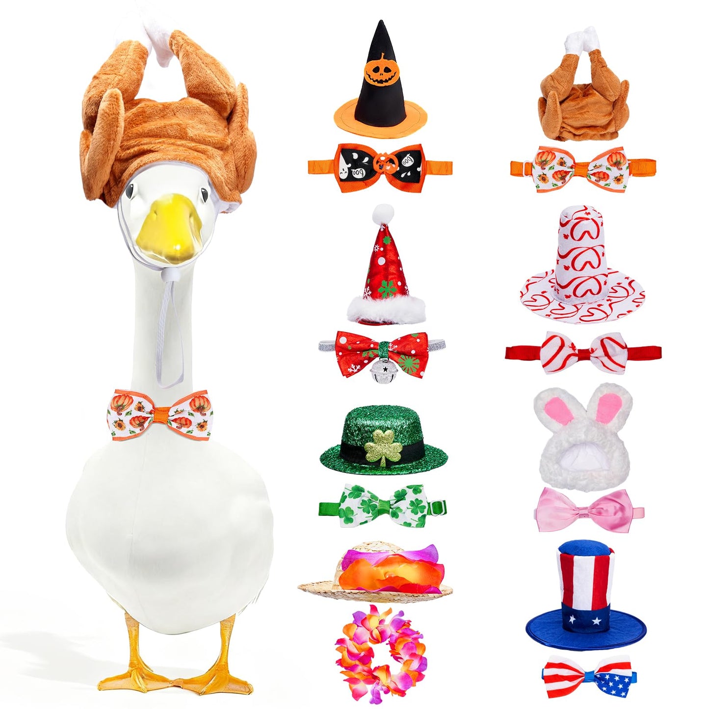 8 Set Holiday Porch Goose Outfits for 17/19/23" Plastic Lawn Goose - 4th of July, Summer, Thanksgiving, Valentines, St. Patricks, Easter Clothes - Patio Yard Garden Decor with Hat and Bow Tie