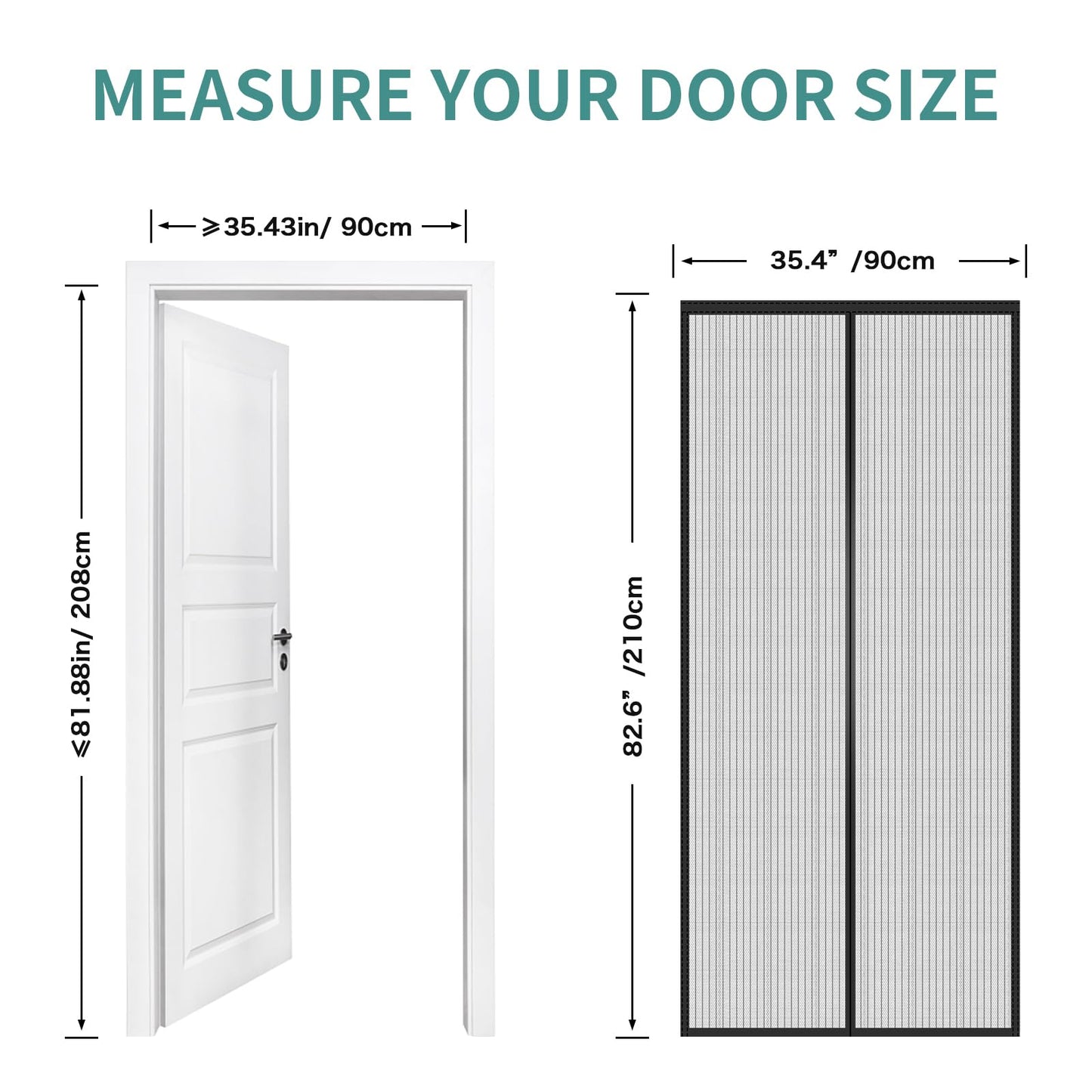 Magnetic Door Screen 90 x 210 cm, SMALUCK Heavy Duty Fly Door Screen Mesh with Powerful Magnets, Durable Mesh Curtains Keeps Bugs Out, Frame Hook & Loop, Kid and Pet Friendly