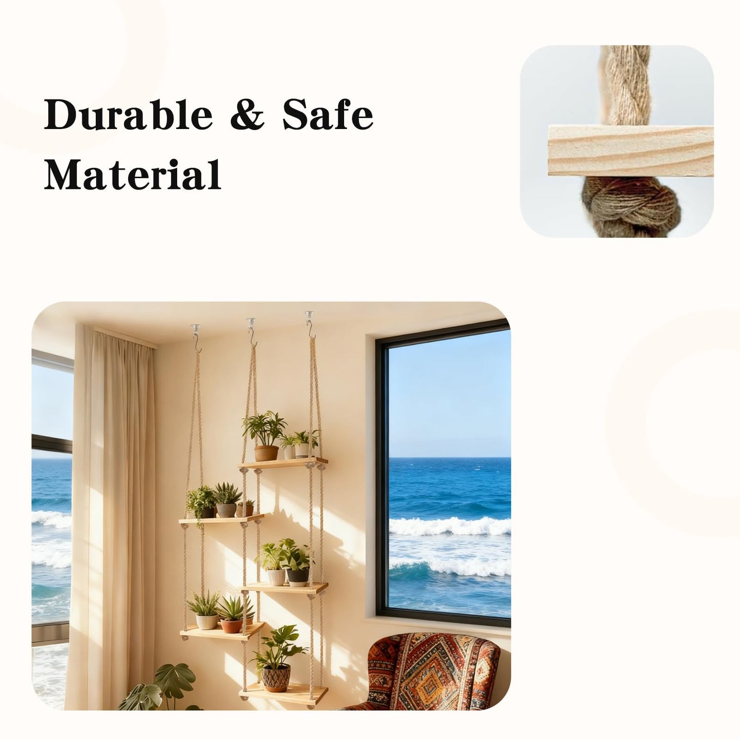 Cxomnndiw Boho Hanging Plant Stand, Window Shelf for Plants in Living Room, Bedroom, Balcony,Potted Succulent Decorations