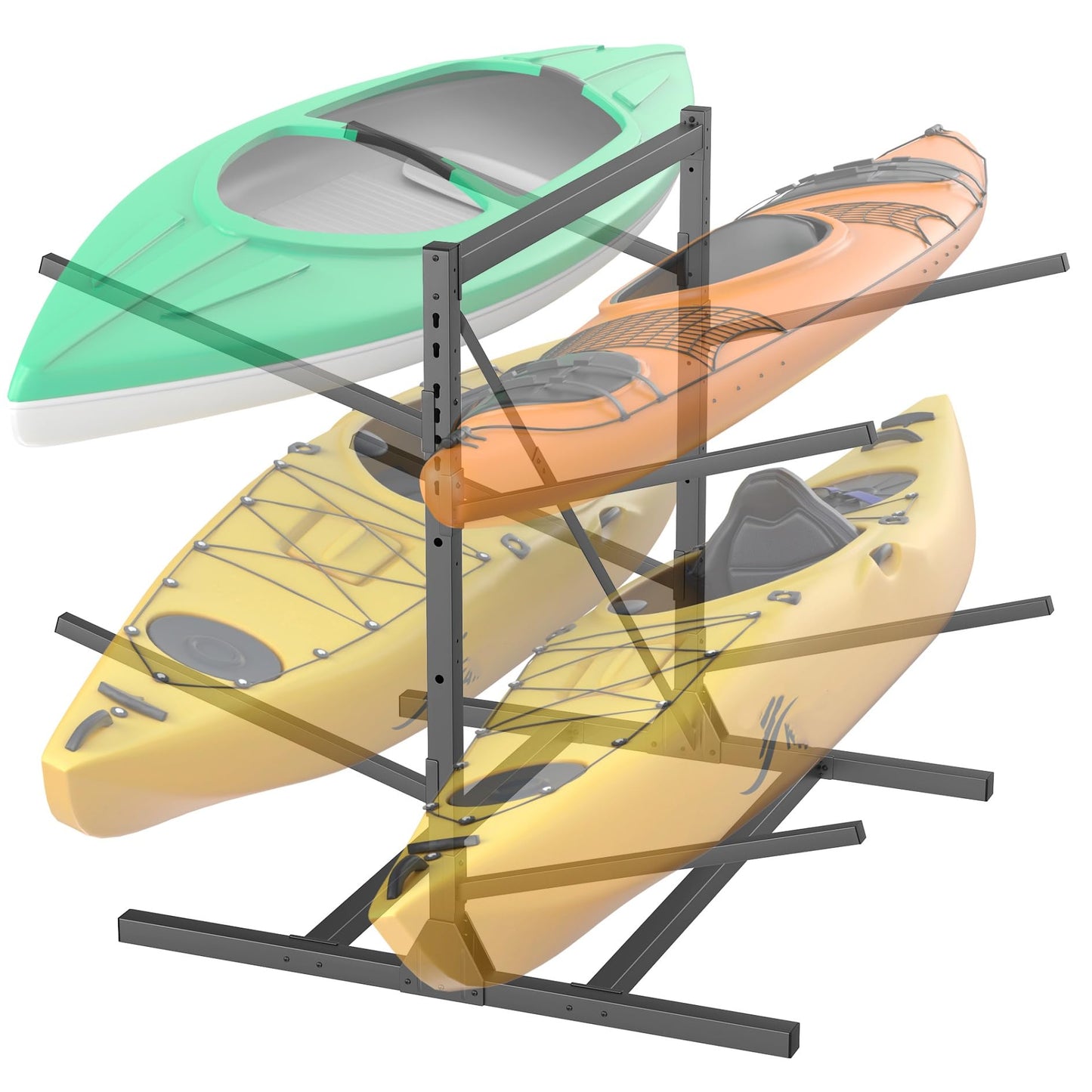 TORACK Garage Kayak Storage Stand, Heavy-Duty 4-Tier Metal Freestanding Kayak Storage Rack, Indoor/Outdoor Kayaks Holder