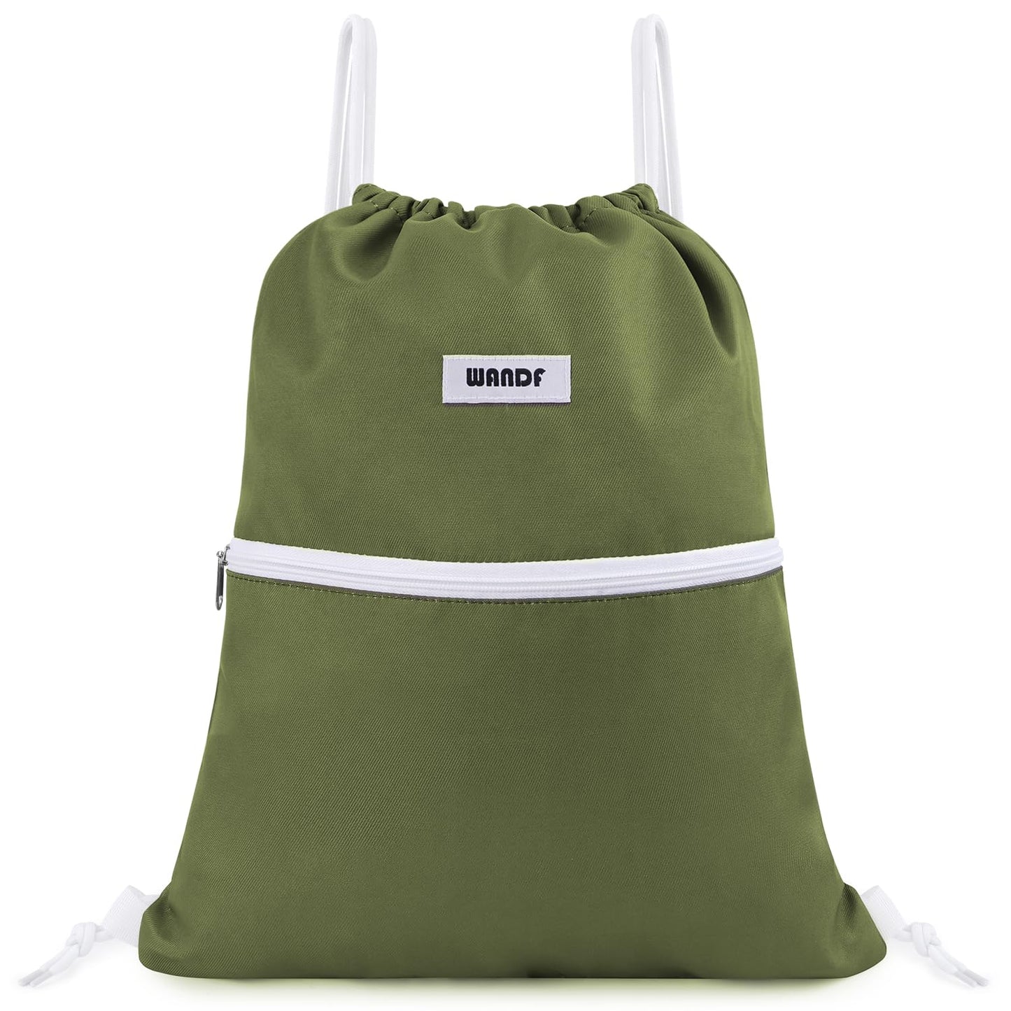WANDF Drawstring Backpack String Bag Sackpack Cinch Water Resistant Nylon for Sport Yoga Gym Shopping (Dark Green)