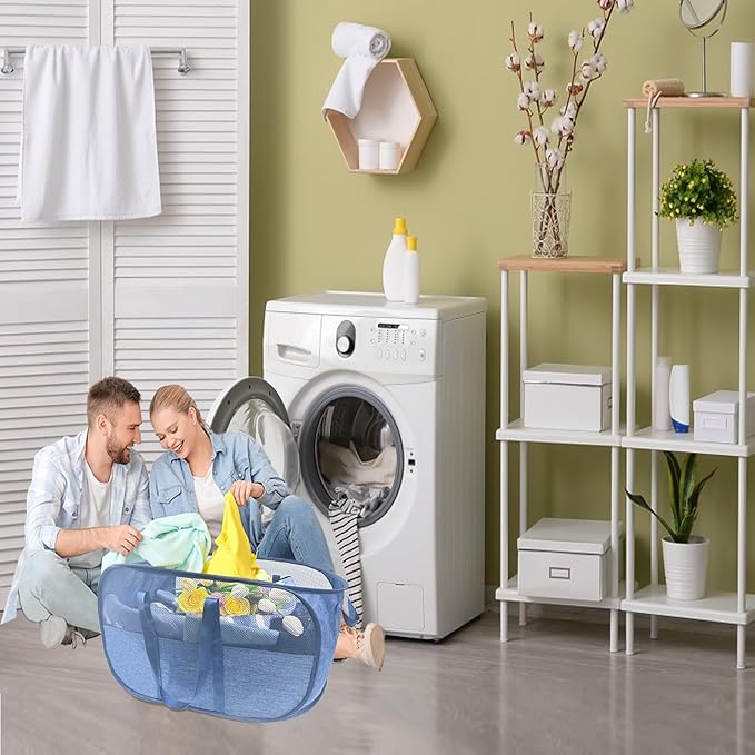 100L Collapsible Laundry Baskets 2 Pack, Extra Large Mesh Pop Up Laundry Hamper