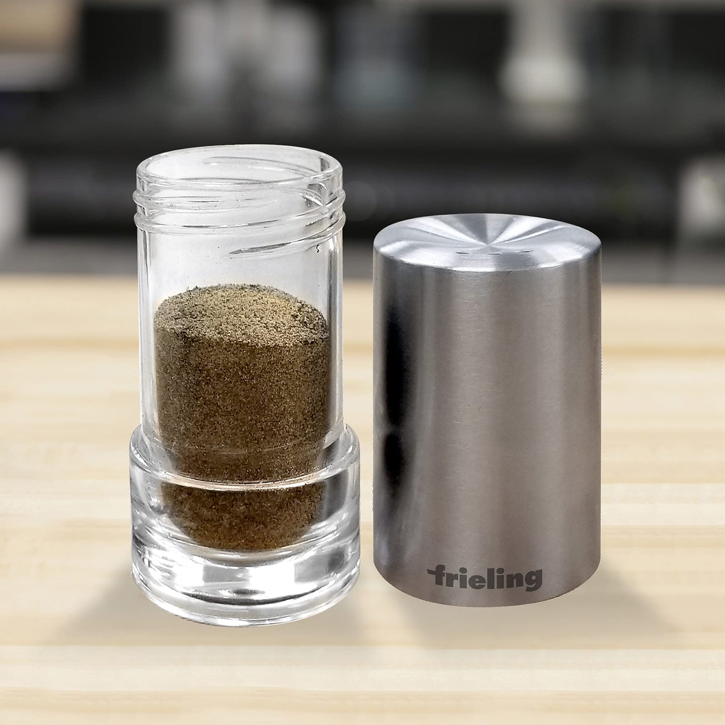 Frieling USA Sylva Salt or Pepper Shaker Acrylic, 3.3" x 1.7", Clear/Stainless Steel
