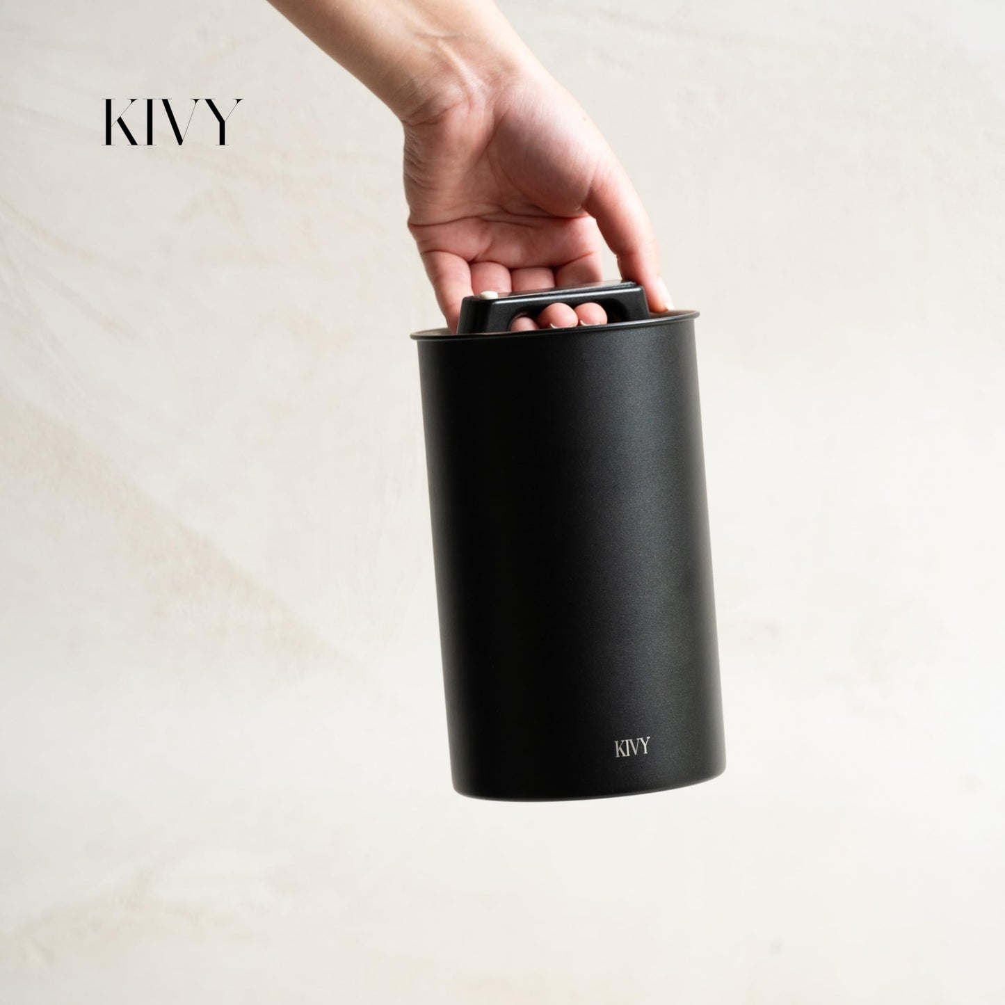 KIVY Vacuum Coffee Canister - Push Lid Preserves Coffee Aroma & Oil - Stainless Steel Airtight Coffee Canister - Container for Ground & Coffee Bean Storage - Coffee Storage Jar - Removes Excess Air