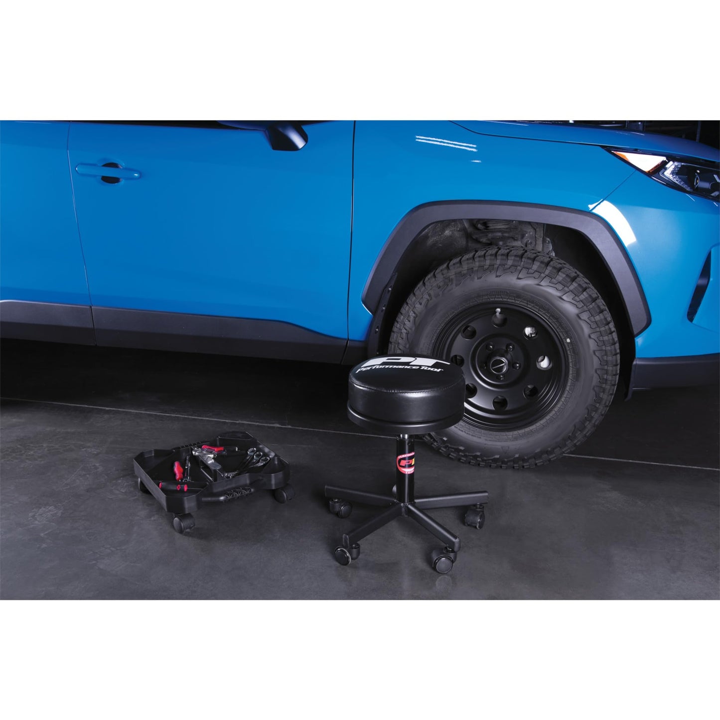 Performance Tool W85033 Extra-Thick Big Top Pneumatic Rolling Shop Stool for Mechanic Garages and Workshops, Black, 19x19x18.5-Inches