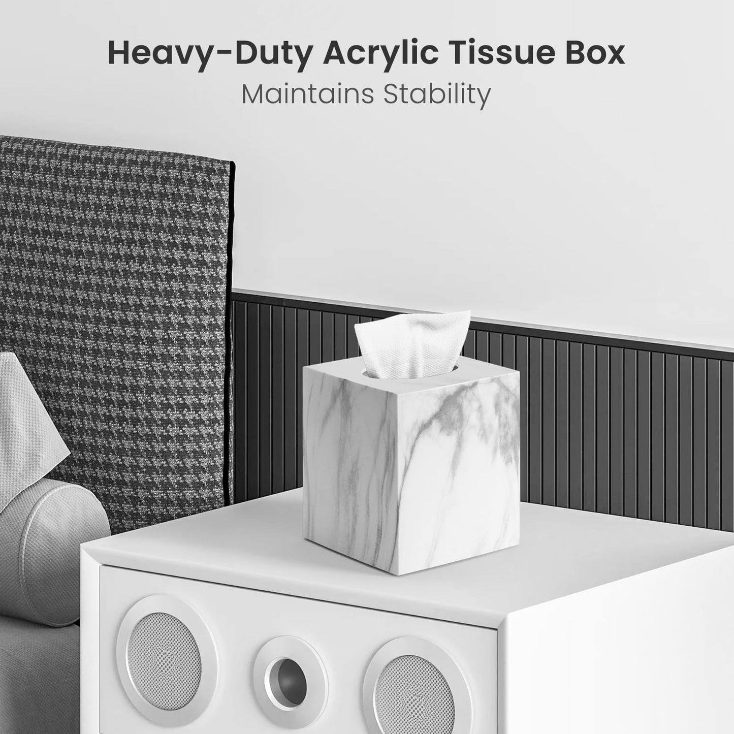 Square Tissue Box Cover, Marble Modern Facial Paper Holder, Cube Acrylic Tissue Holder Accessories for Bathroom Vanity Countertop, Bedroom Dresser, Night Stand, Desk, Office
