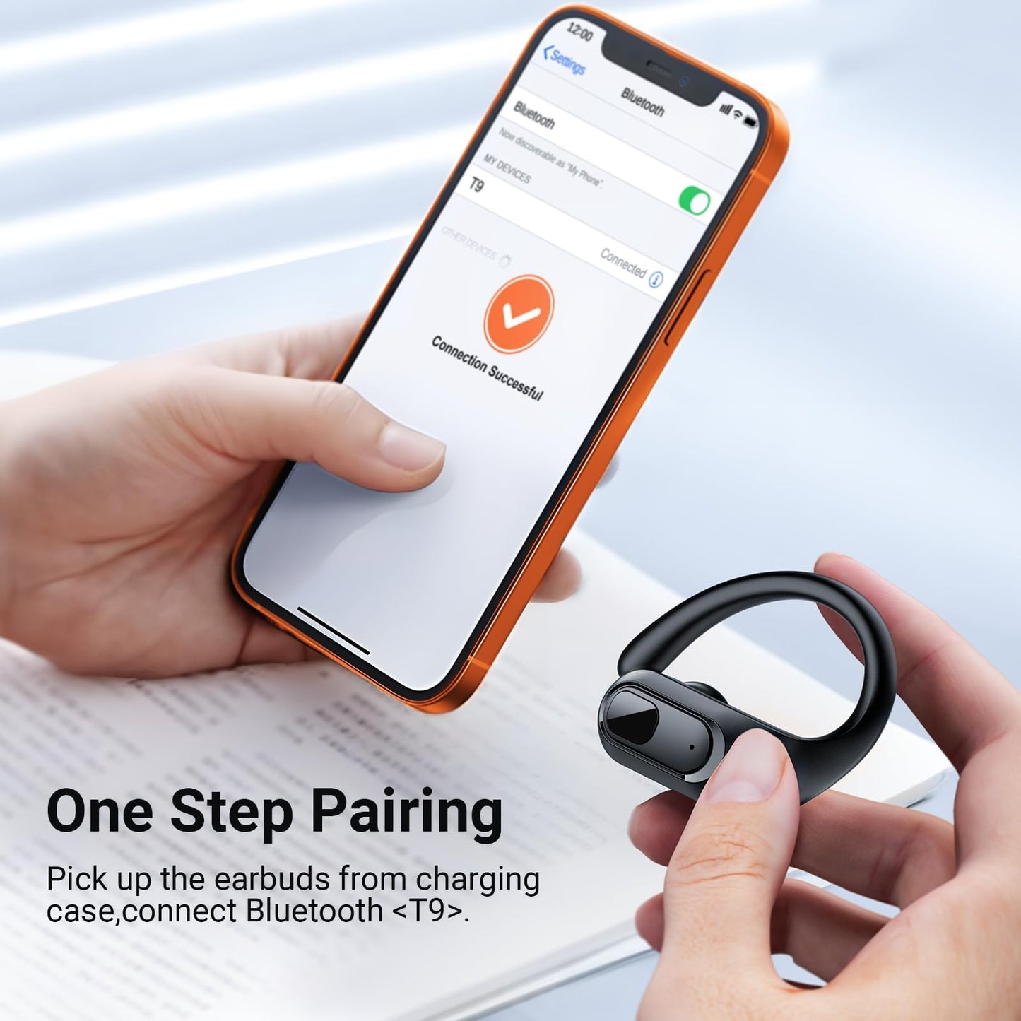 occiam Wireless Earbuds Bluetooth Headphones Ear Buds 96Hrs Playback Sport Over-Ear Waterproof Wireless Headphones Earphones with Earhooks ENC Mics Clear Call for Sport Running Workout (Black)