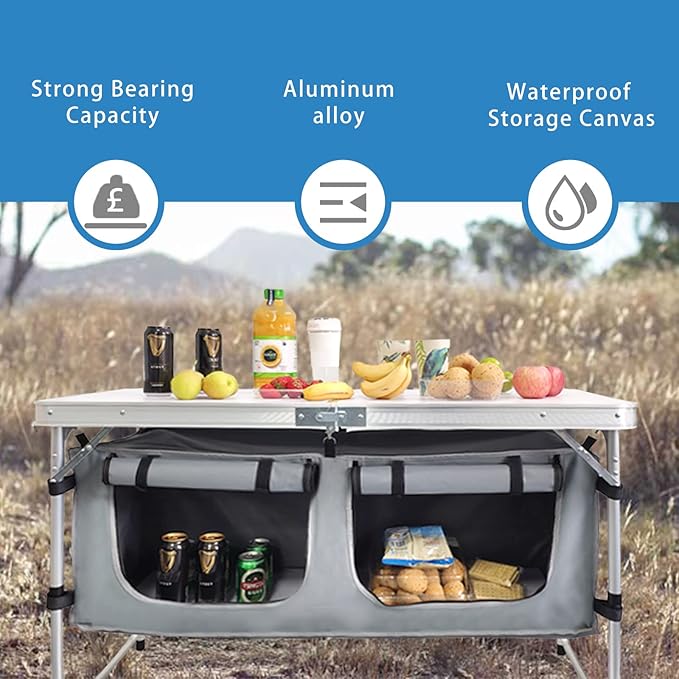 Folding Camping Table with Storage Aluminum Lightweight Camp Table Height