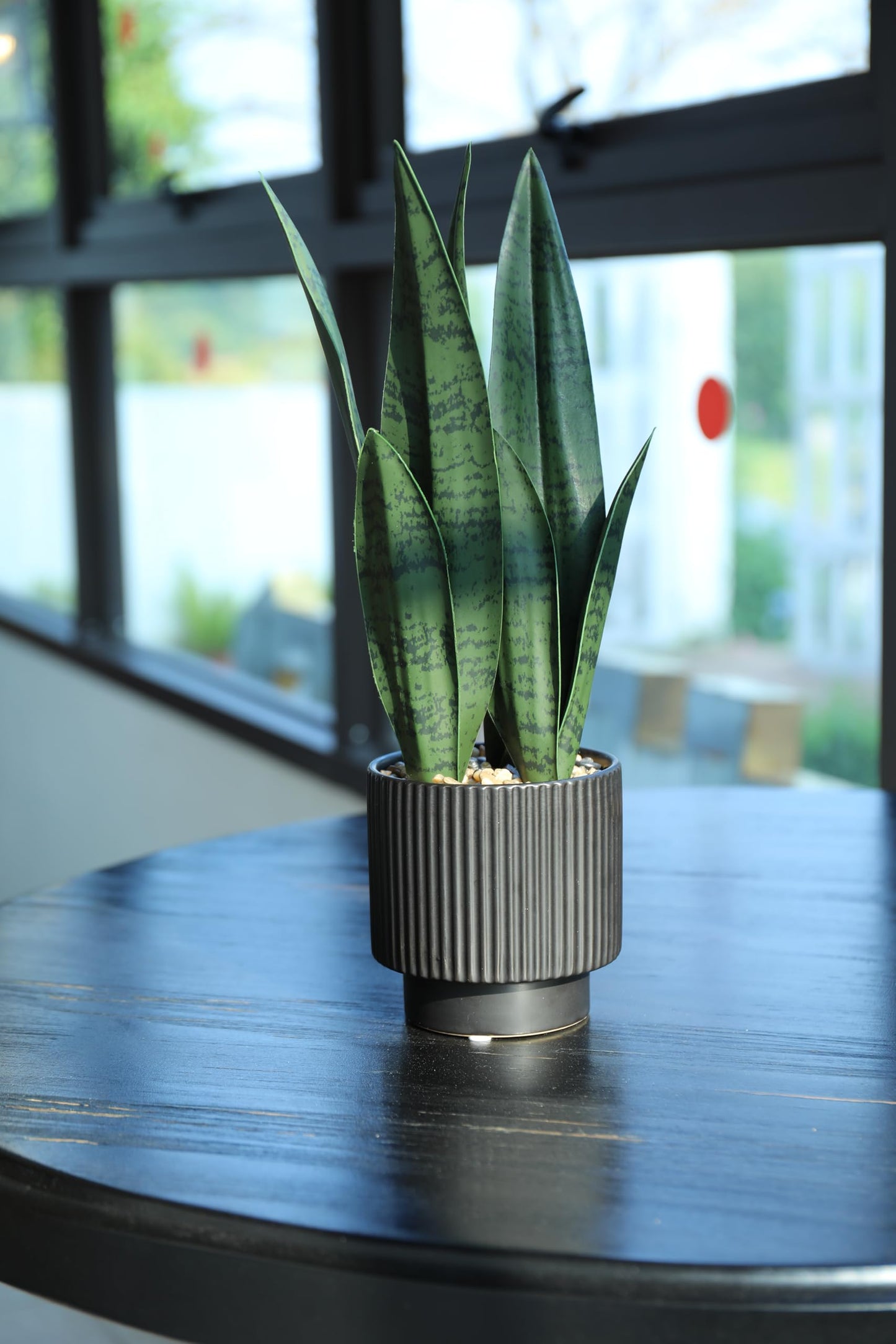 Chonsun Artificial Plants Sansevieria Snake Plant with Black Ceramic Pot Desk Small Fake Plant for Indoor Living Room Kitchen Bathroom Farmhouse Home Decor