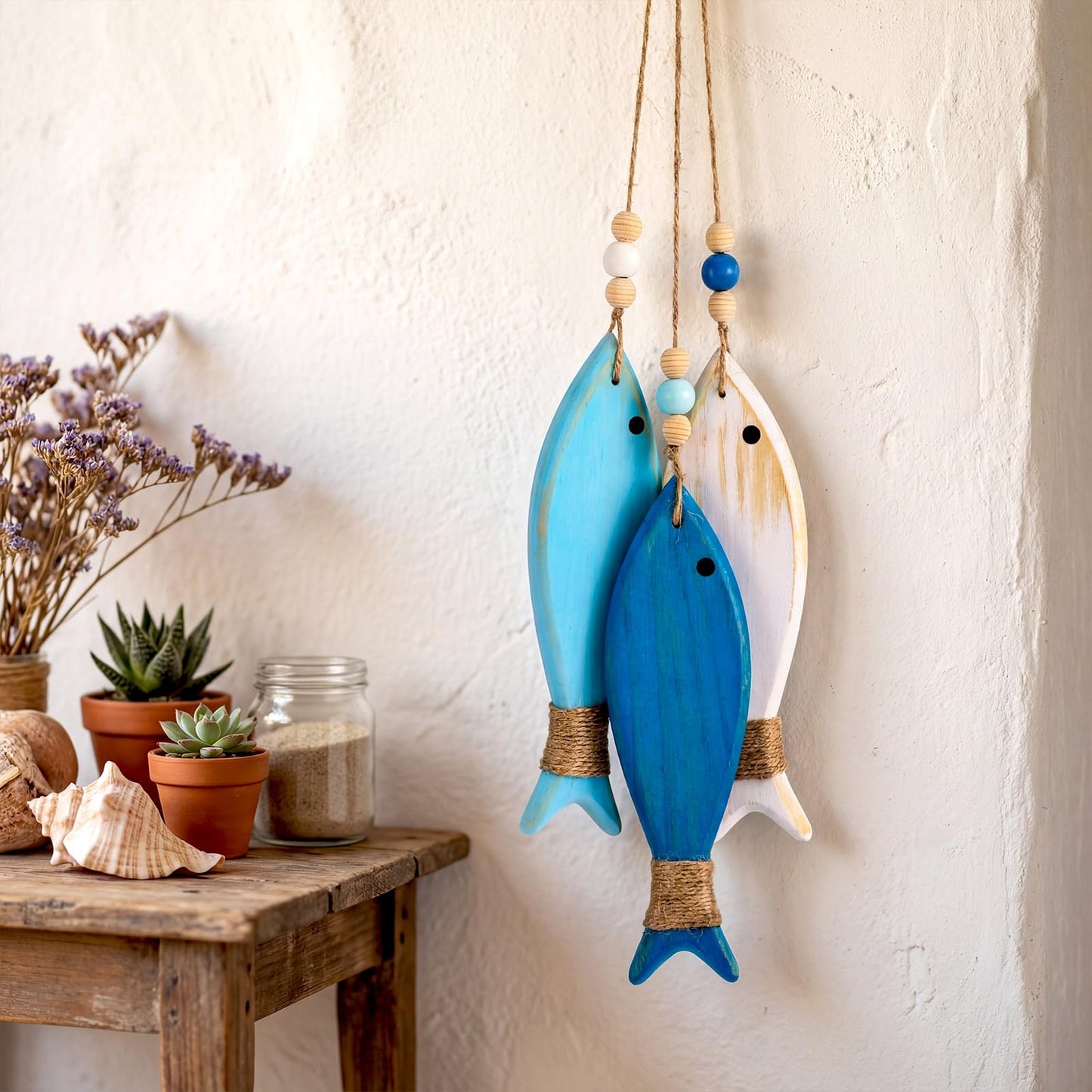 Geelin 3 Pcs Wooden Fish Wall Decor Fish Wall Art Nautical Decor Carved Hanging Beach Lake House Coastal Ornaments Wooden Fishs for Home Bathroom Bedroom Decorated
