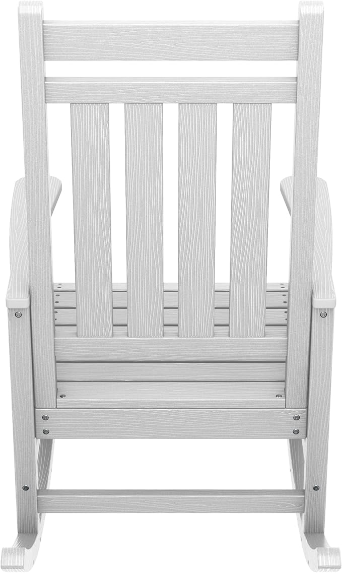 SERWALL Outdoor Rocking Chair, HDPE Rocking Chair for Adults, All Weather Porch Oversized Rockers for Lawn Garden, White