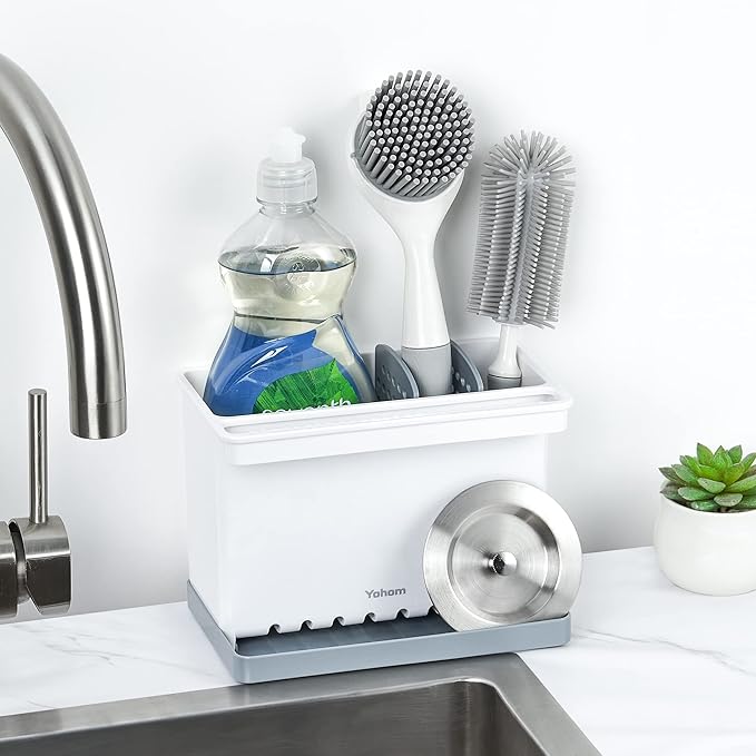 YOHOM Sink Brush Holder for Kitchen Sink Sponge Caddy Countertop Organizer