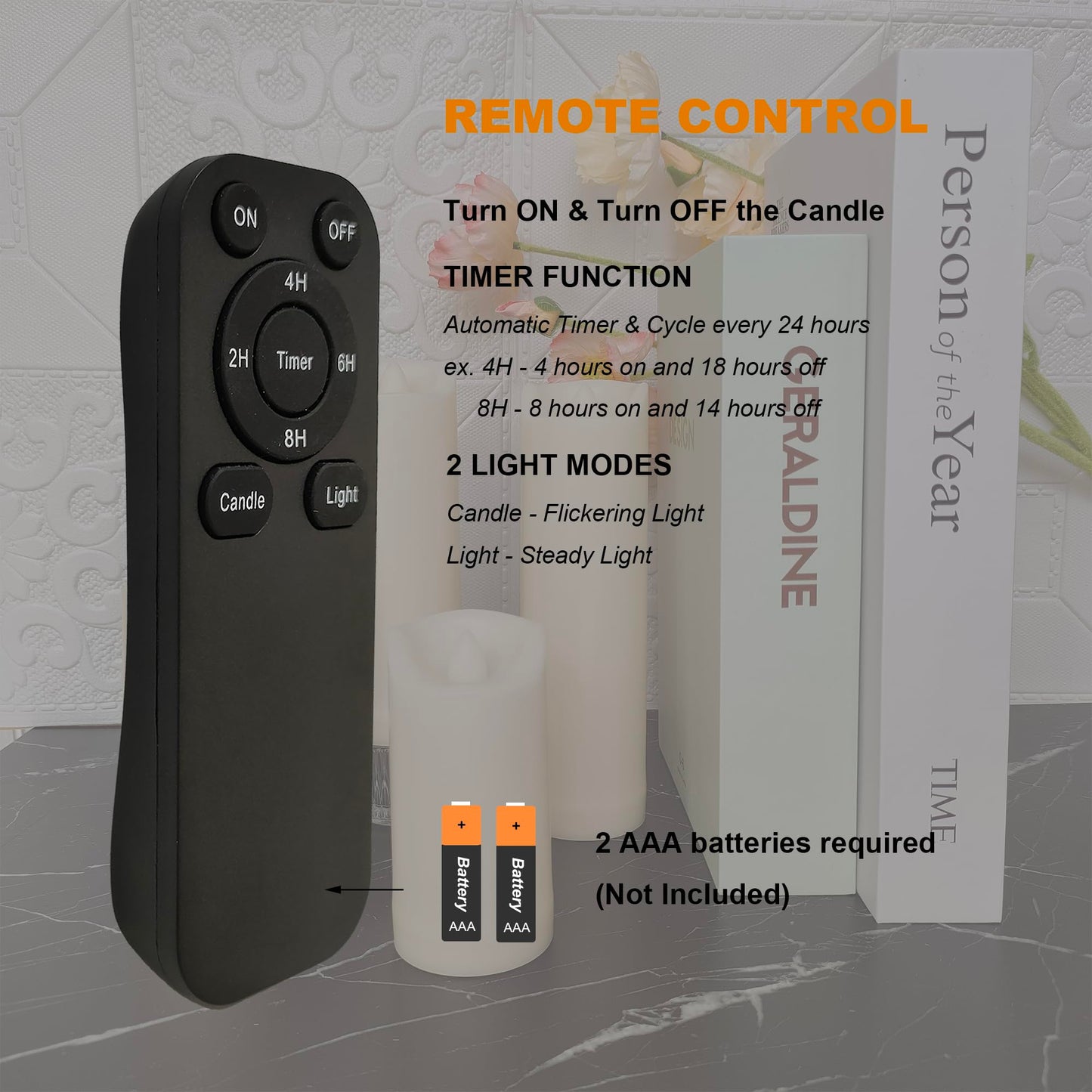 iZAN 4 Pack Flameless Battery Operated LED Pillar Candles with Remote Outdoor Waterproof Flickering Decorative Lights for Halloween Christmas Home Kitchen Décor Wedding Party Event Decorations 2”x6”