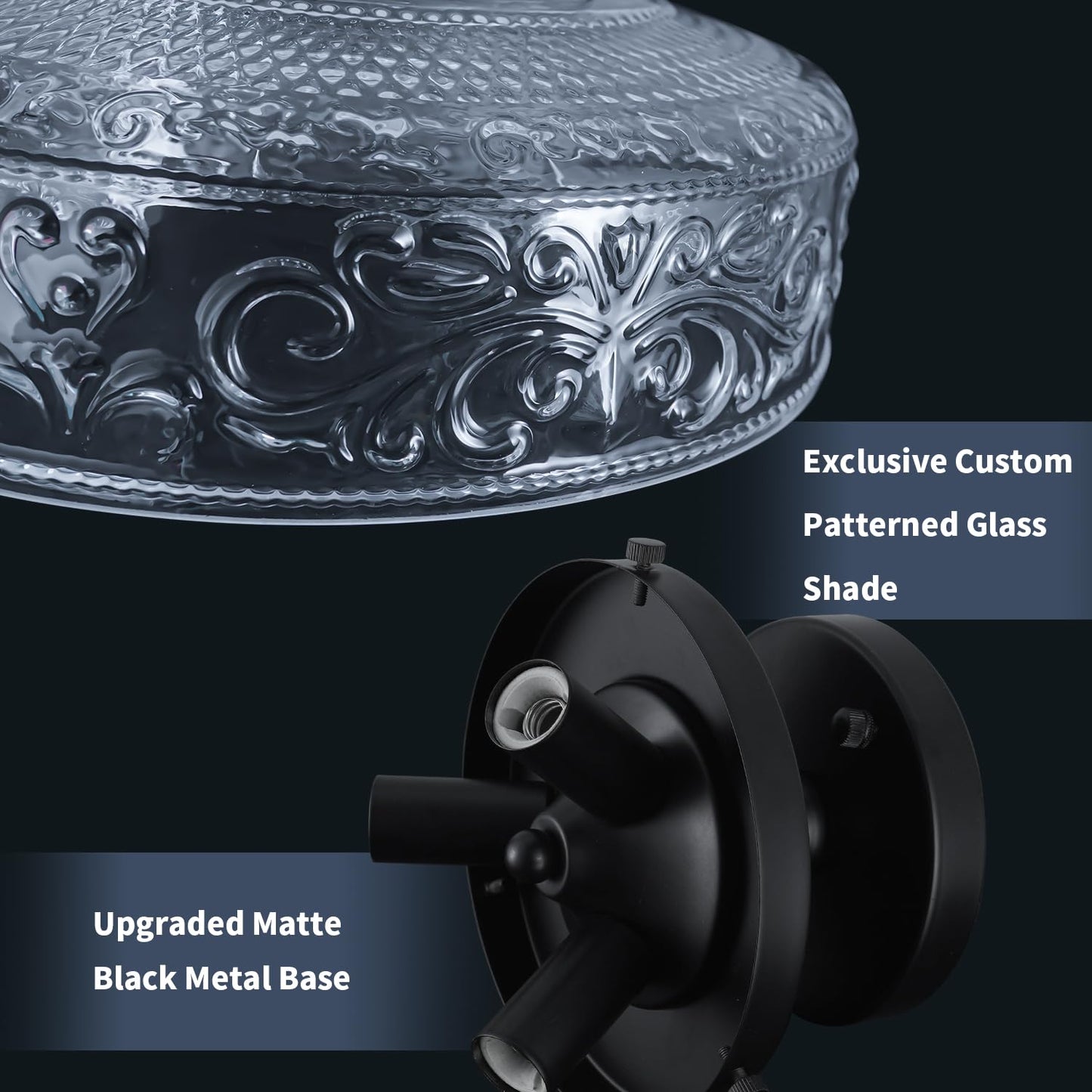 Daunton Semi Flush Mount Ceiling Light Fixture, Vintage Matte Black 3-Light Fixture with Etched Crystal Glass Shade for Kitchen,Hallway, Entryway, Bedroom (No E12 Bulbs Included)