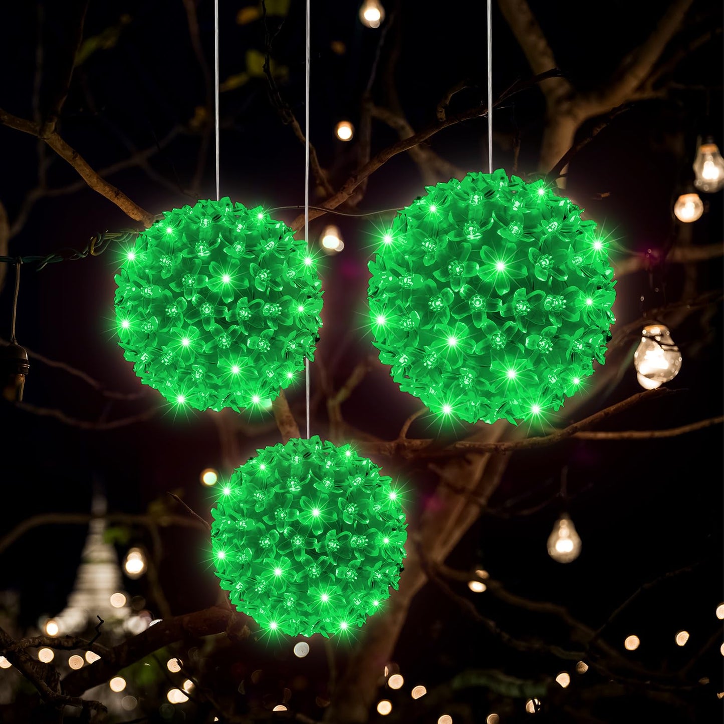 Baquler 6 Pcs Christmas Starlight Sphere 5.5 Inch Window Lights Hanging Outdoor Lights With 100 Bulbs for Wedding Christmas Decoration (Green)