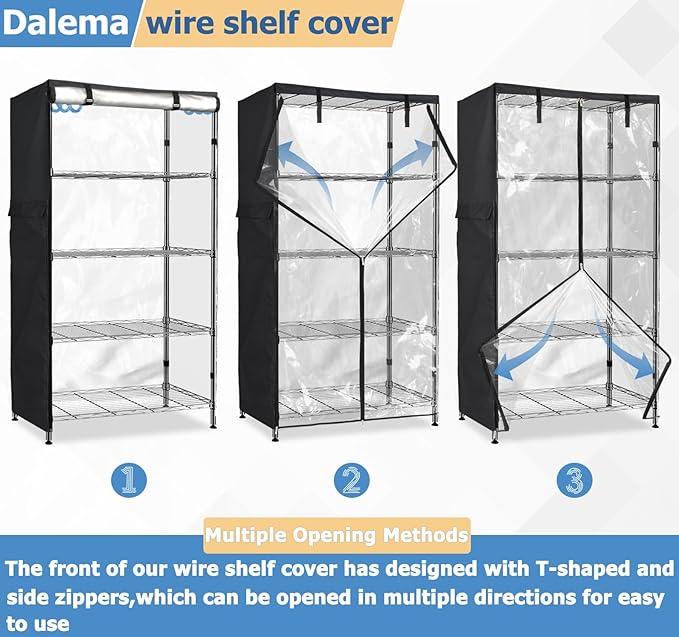 Waterproof Shelf Cover,Outdoor 600D Heavy Duty Dustproof Storage Shelves Cover,48''x18''x72'' Shelf Covers for Wire Shelving with Zippers,Storage Rack Covers with Clear Front