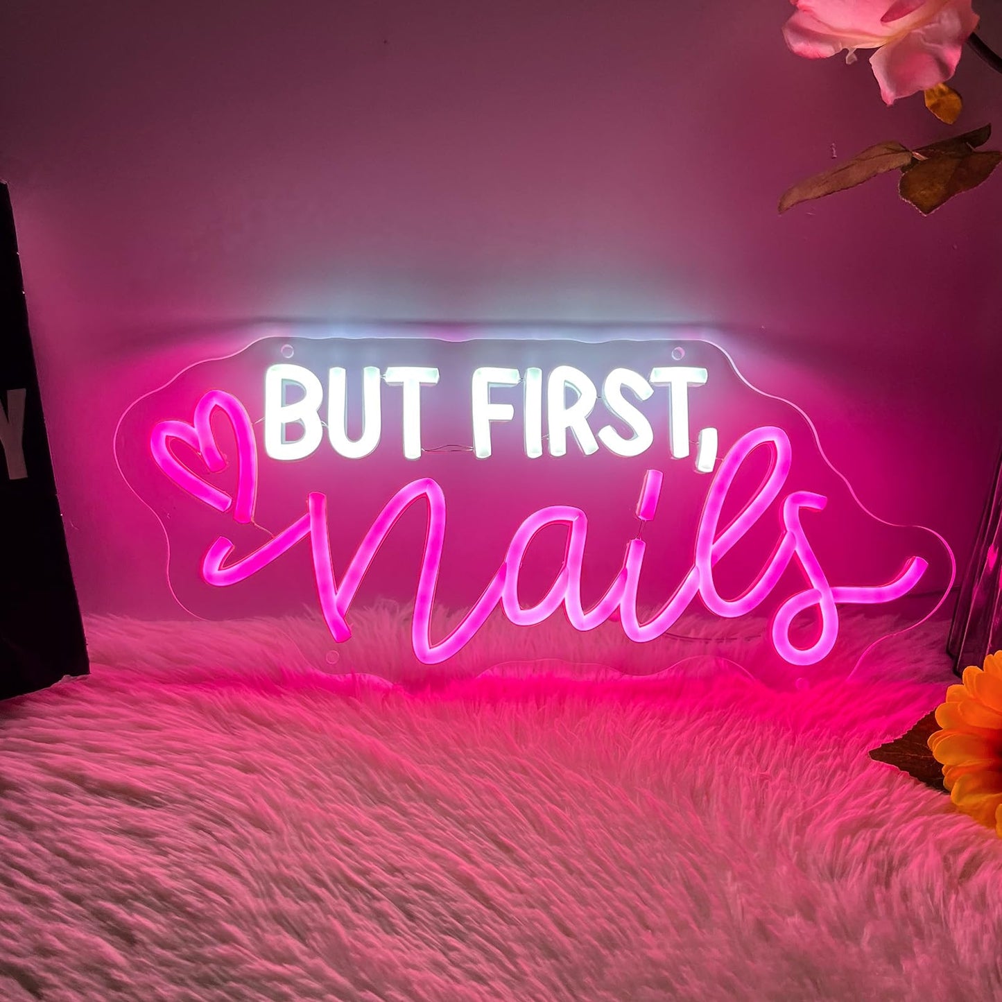 But First Nails Neon Sign for Wall Decor, LED Nails Neon Signs for Nail Room, Beauty Room, Salon Bar, Bedroom, Nails Neon Lights Christmas Birthday Gift for Girls, Lover, Friend