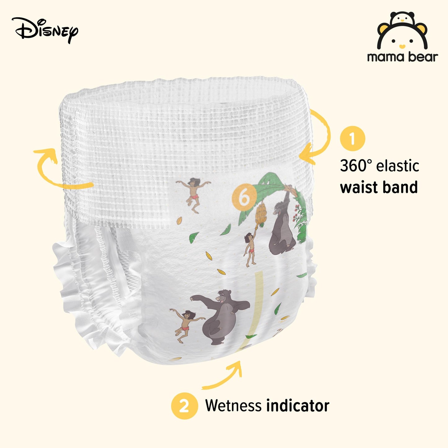 Amazon Brand - Mama Bear Disney Nappy Pants, Size 6 (15+ kg), 120 Count (2 Packs of 60), White, Monthly Pack