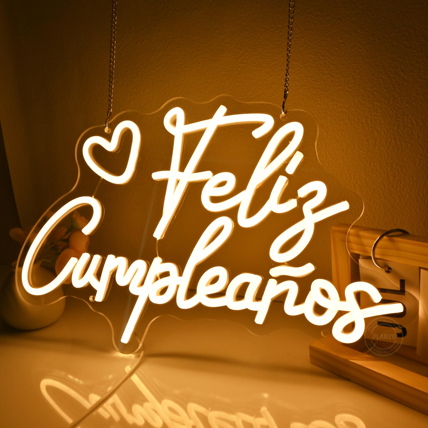 Planzo Feliz Cumpleaños Led Neon Sign Light Spinish Happy Birthday Heart Wall Sign Decor Fiesta Mexican Themed Birthday Party Backdrop Banner Gifts 15.75"x10.12" USB