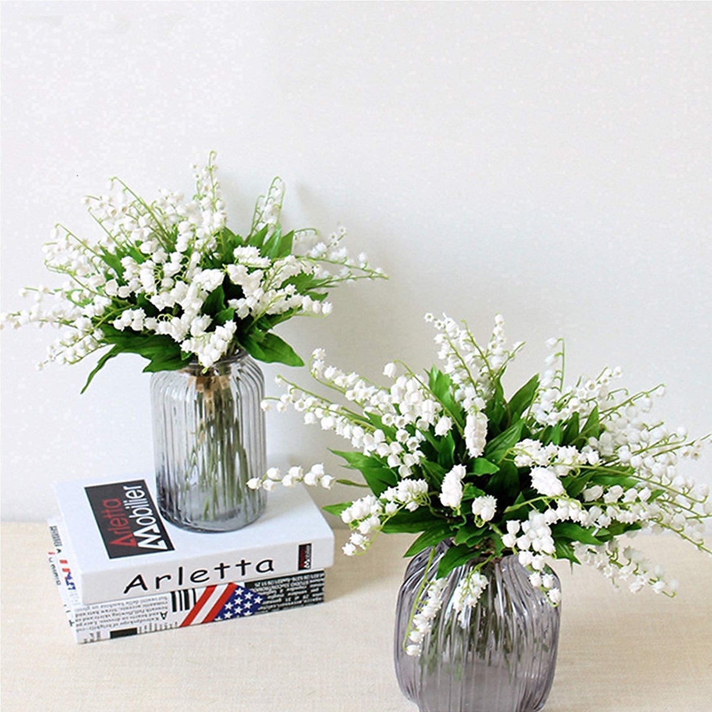 Tinsow 20 Pcs Artificial Lily of The Valley Faux Flowers Bell Orchid Wedding Bouquet, May Flower for Home Garden Wedding Party (20)