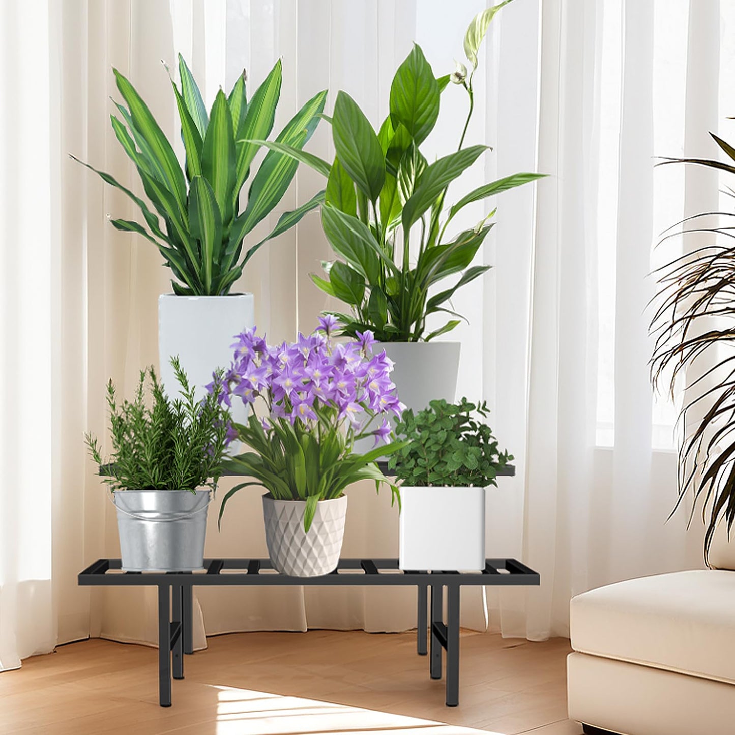 LLAXERGU Plant Stand Indoor Outdoor, Heavy Duty Iron Pedestal Stands Metal Plant Stand for Indoor Outdoor, 2-Tier Sturdy Flower Stand Display Plant Shelf