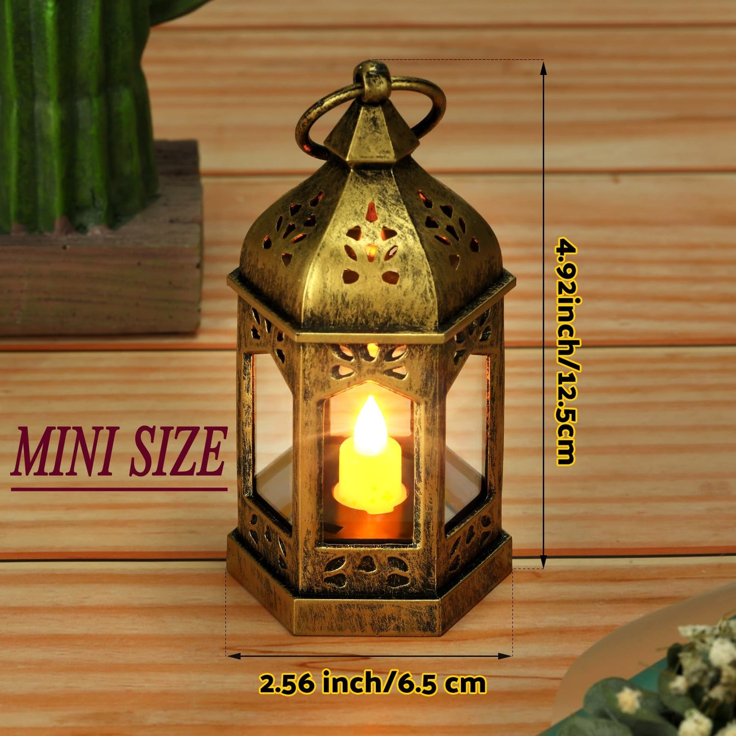 12 Pieces Mini Lanterns with Flickering LED Candle, Batteries Included, Decorative Hanging Candle Lantern for Indoor Use, Wedding, Party, Table Centerpiece (Gold, )