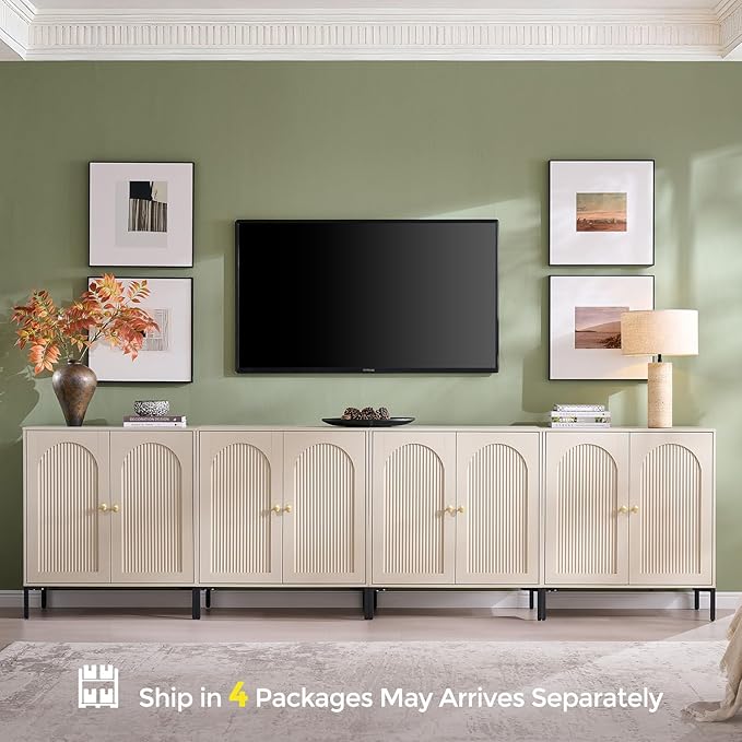 IFBUY Modern Sideboard Buffet Cabinet, 123.5" W Fluted Arched Buffet Cabinet