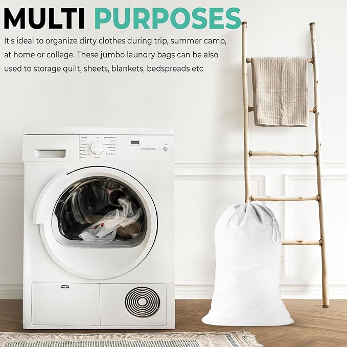 2 Pack - Extra Large Cotton Laundry Bag, Heavy Duty Large Laundry Bags 24 x 36