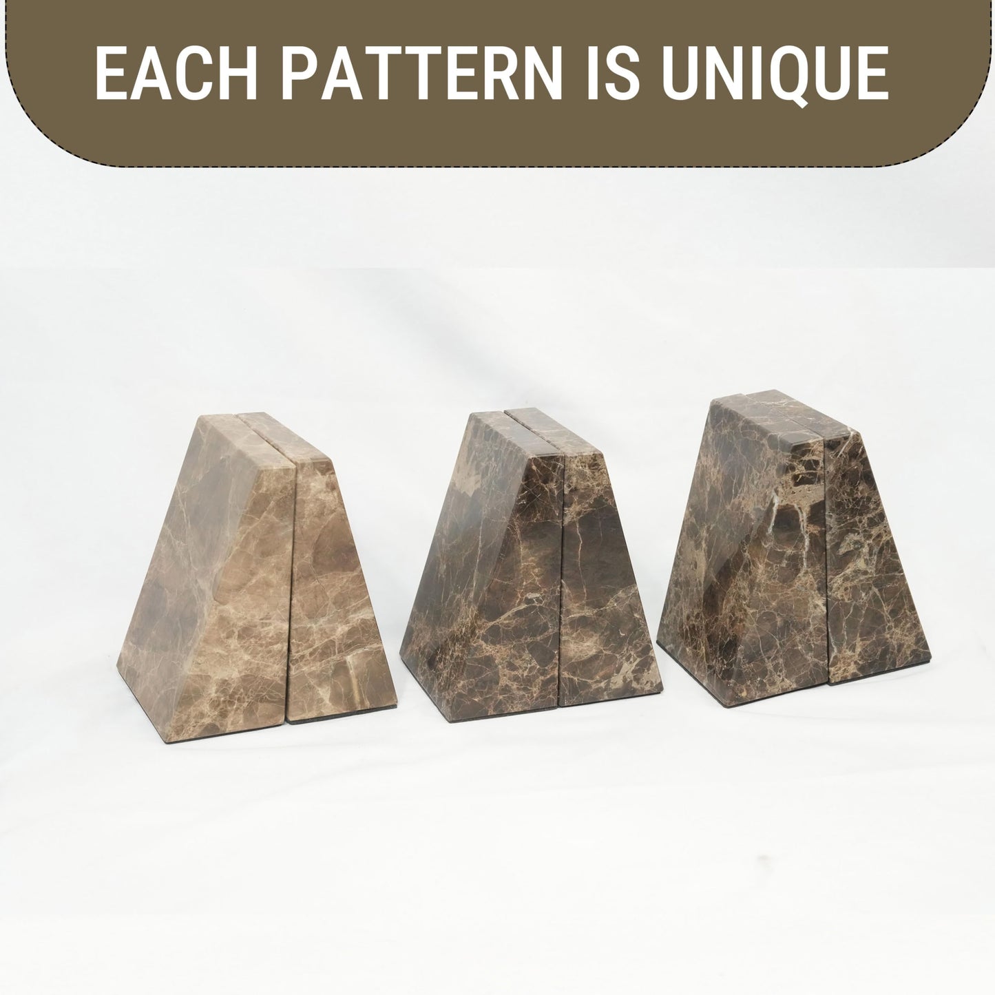 Decorative Bookends for Bookshelves, Set of 2 Marble Bookends for Living Room, Office, Bedroom, Heavy Duty,2 Pieces, Brown