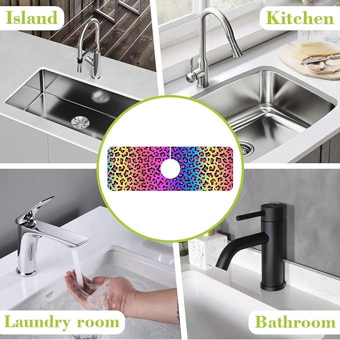 Sink Faucet Absorbing Mat Rainbow Colored Leopard Print Sink Splash Guard