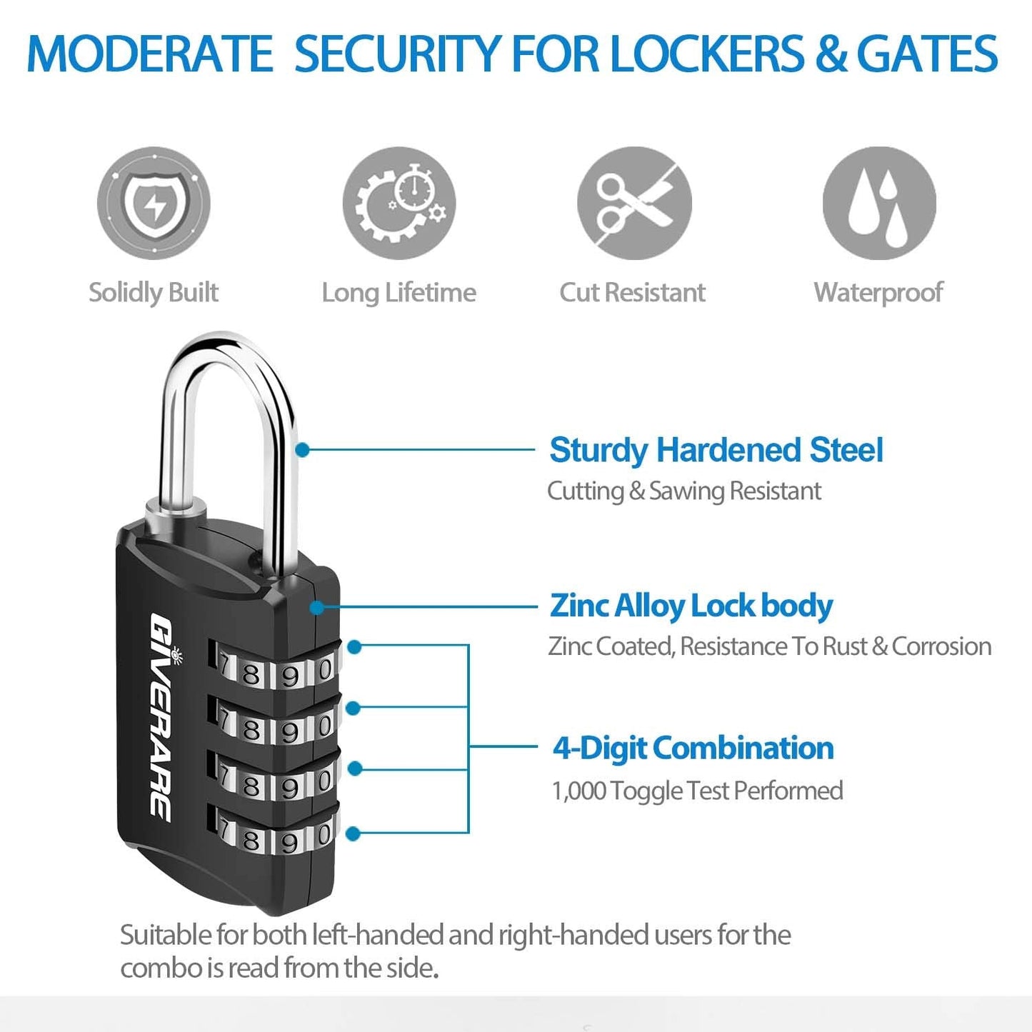 GIVERARE 4 Pack Combination Lock, 4-Digit Padlock Keyless, Resettable Luggage Locks for Backpack, Gym & School & Employee Locker, Weatherproof Travel Lock for Fence, Backyard Gate, Hasp, Case-Black